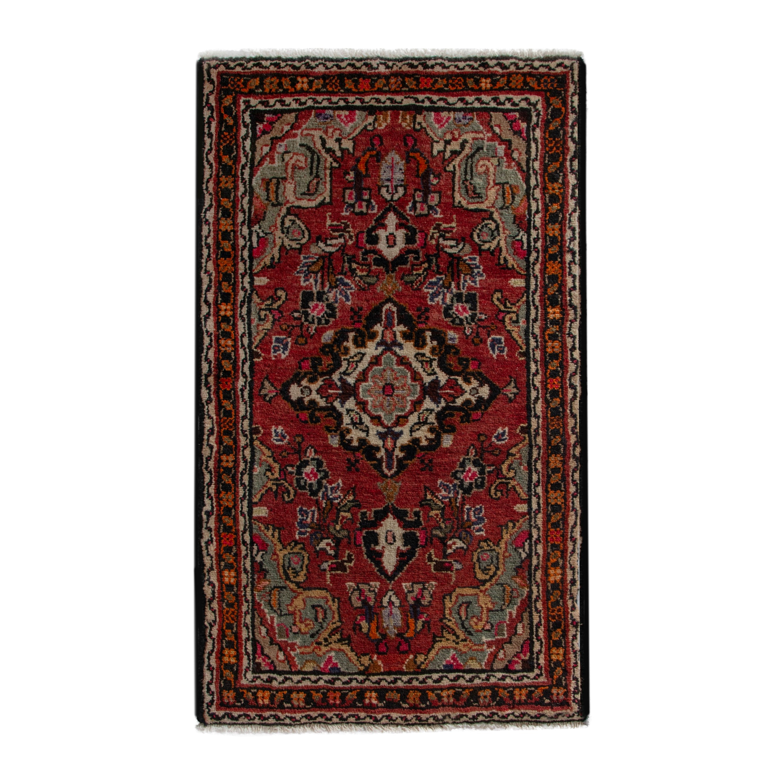 Persian Hamedan accent rug in deep red and rust, 2'1" x 3'10"