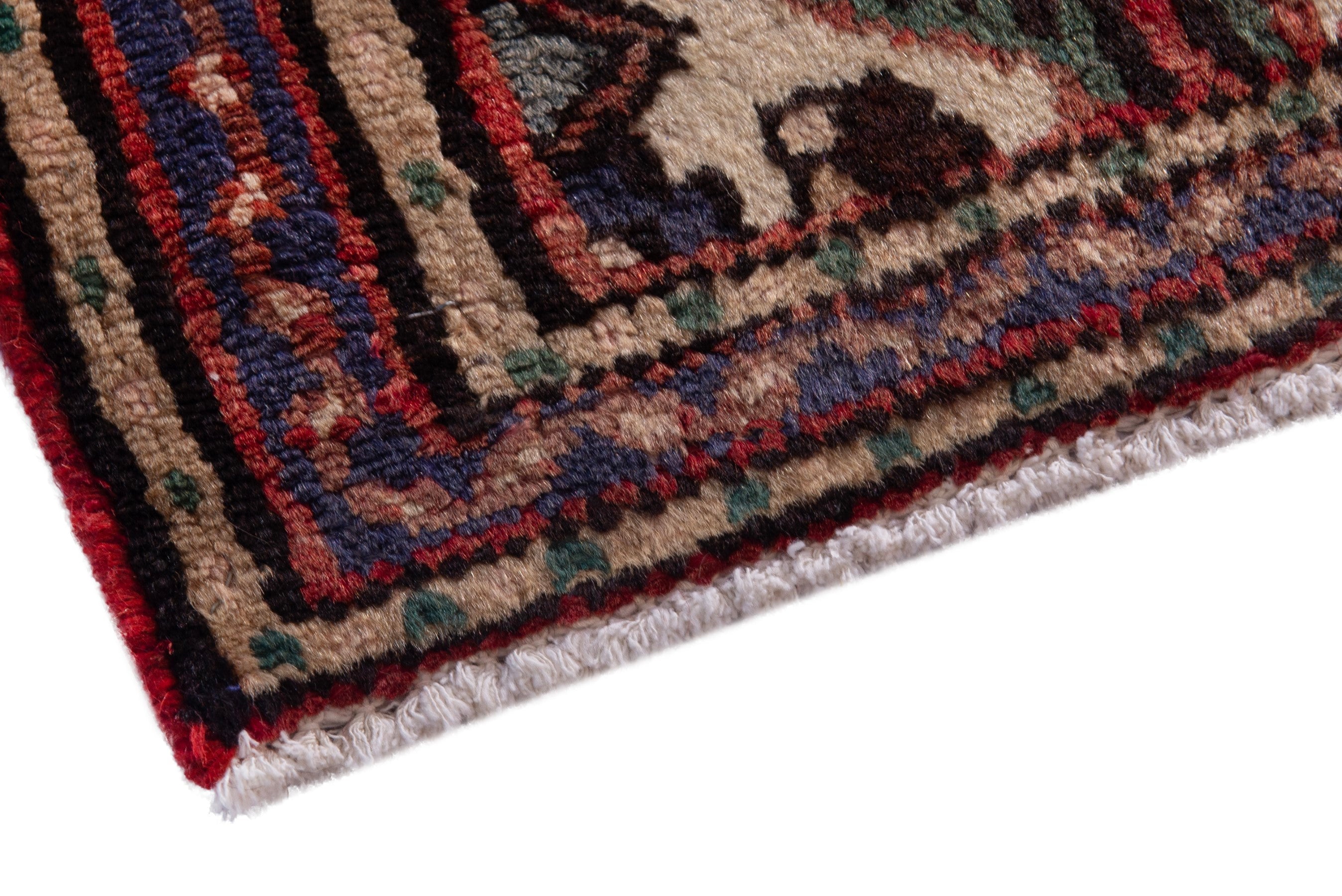 Persian Hamedan accent rug in deep red and dark blue, view 5 of 7