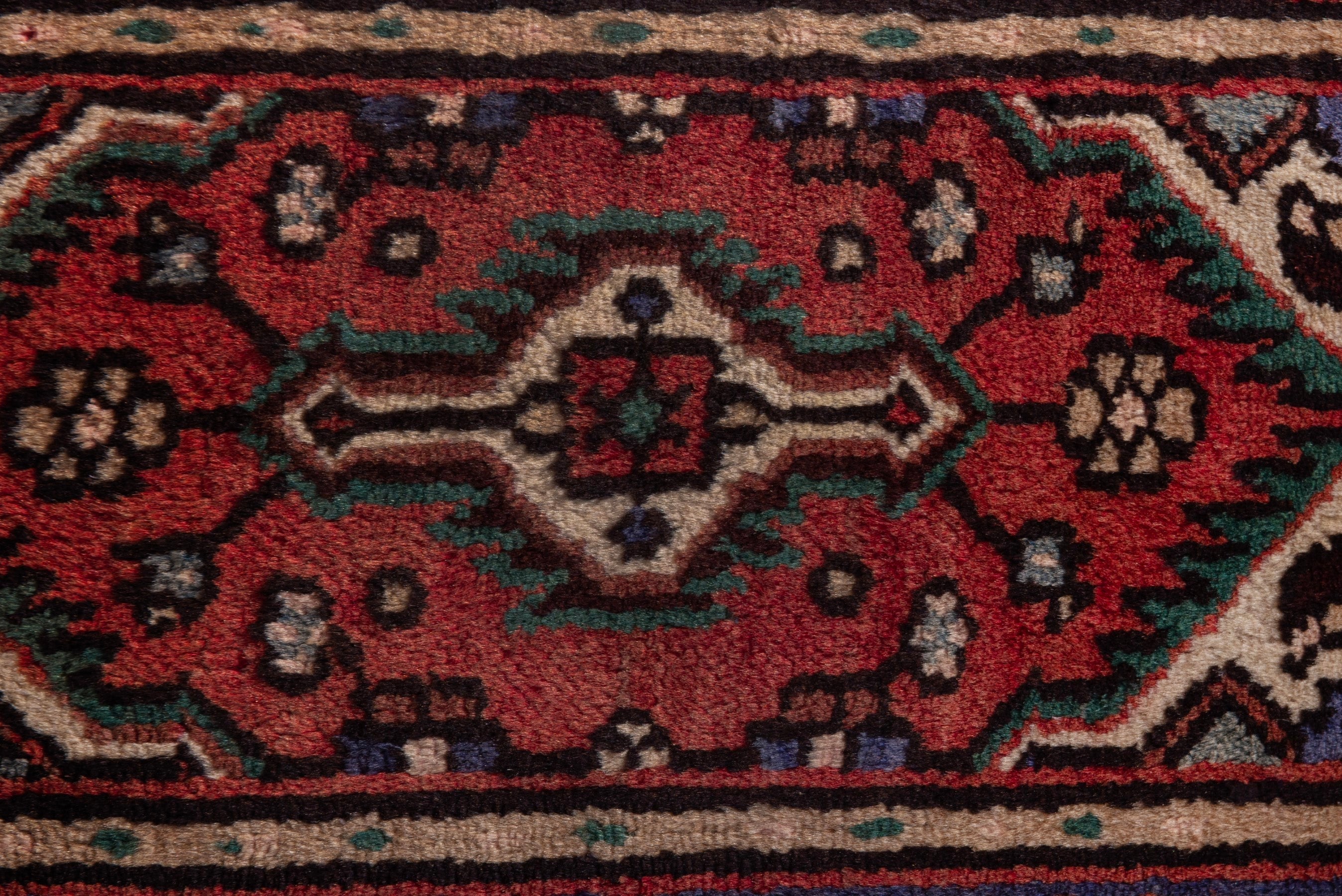 Persian Hamedan accent rug in deep red and dark blue, view 6 of 7