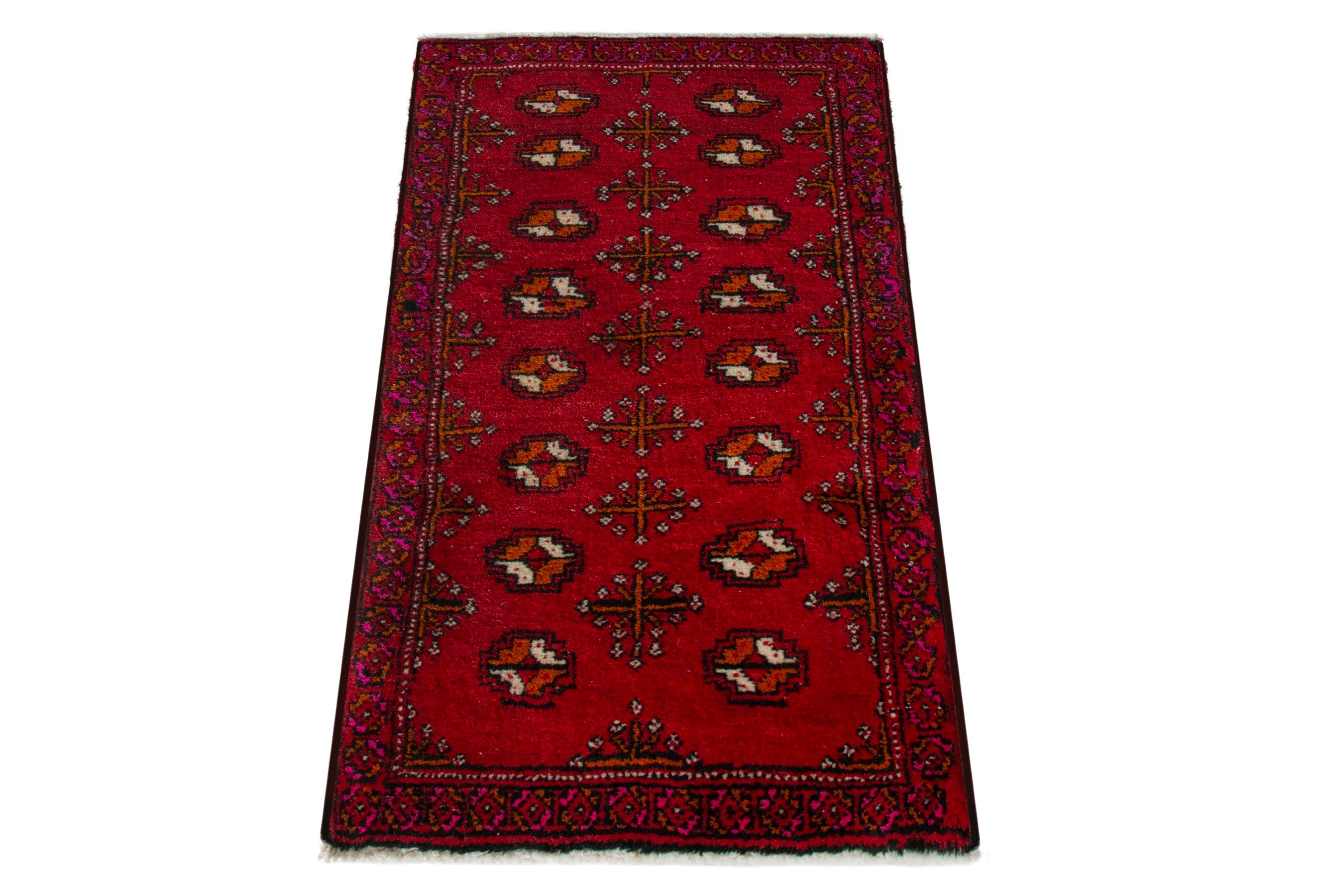 Persian Torkaman accent rug in deep red and burgundy, view 2 of 8