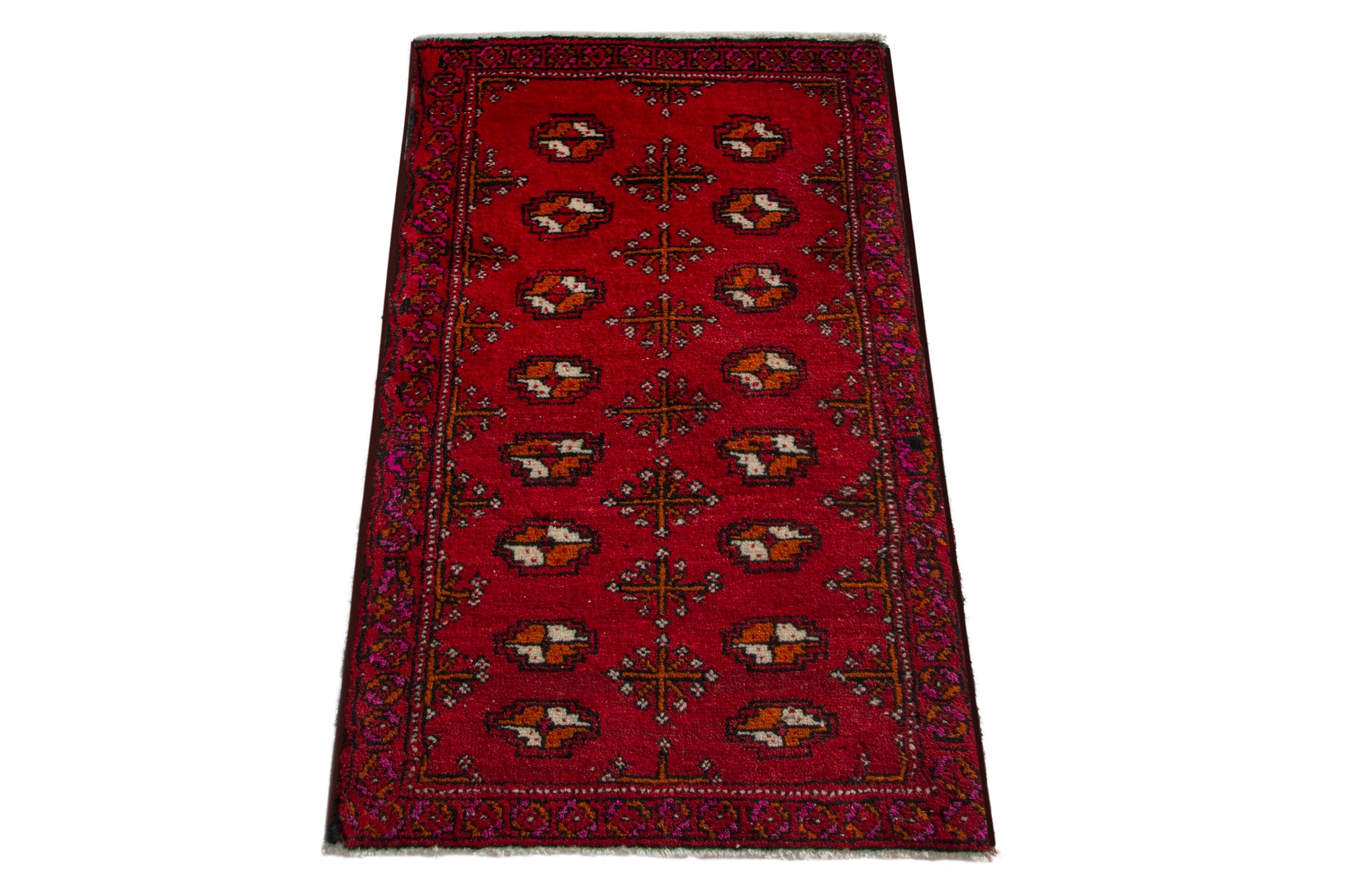 Persian Torkaman accent rug in deep red and burgundy, view 3 of 8