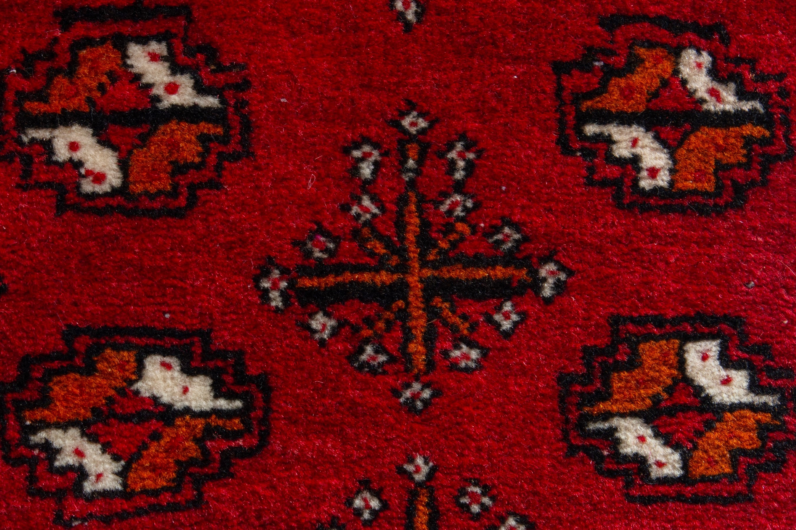Persian Torkaman accent rug in deep red and burgundy, view 6 of 8