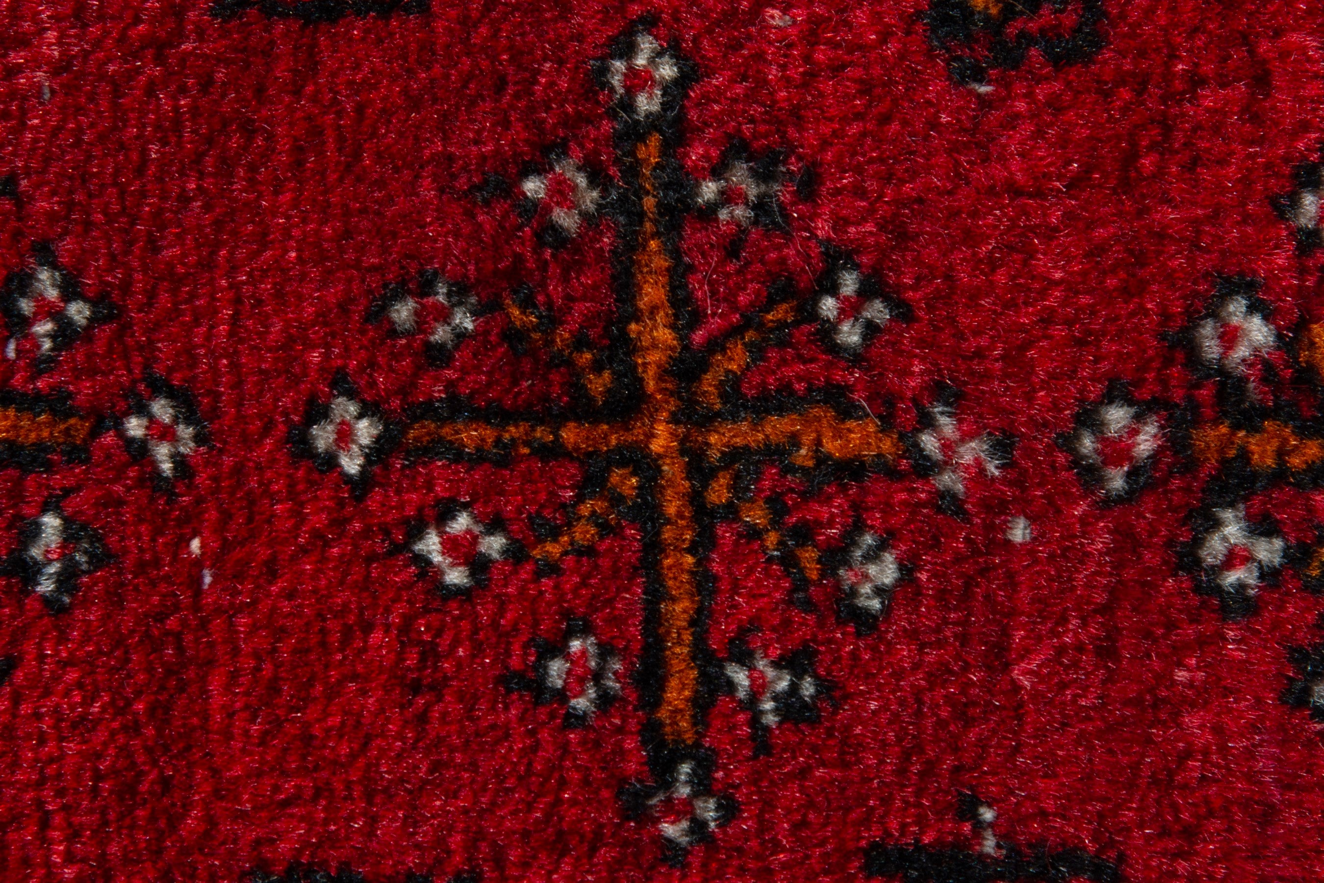 Persian Torkaman accent rug in deep red and burgundy, view 7 of 8