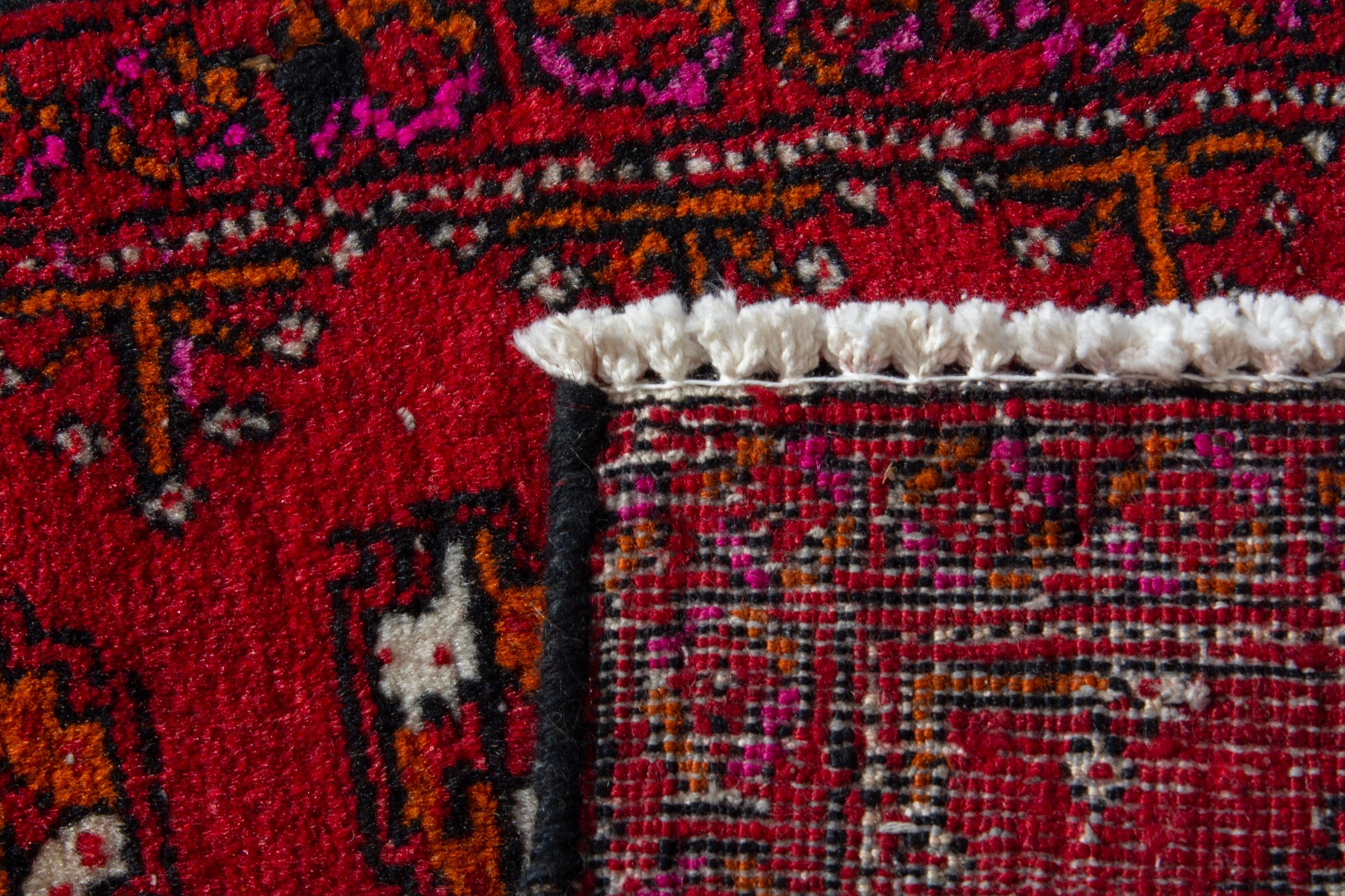 Persian Torkaman accent rug in deep red and burgundy, view 8 of 8