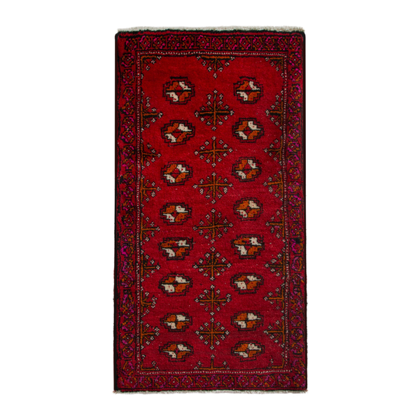 Persian Torkaman accent rug in deep red and burgundy, 1'6" x 2'7"