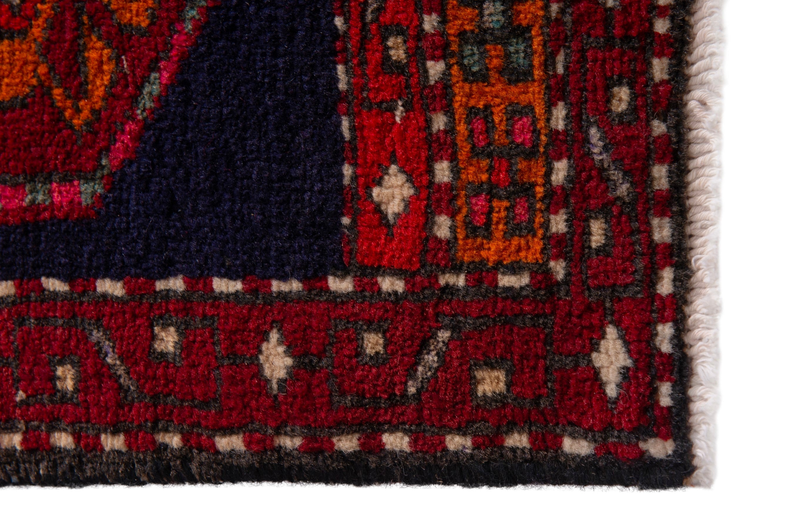 Persian Ardabil accent rug in navy and burgundy, view 4 of 7