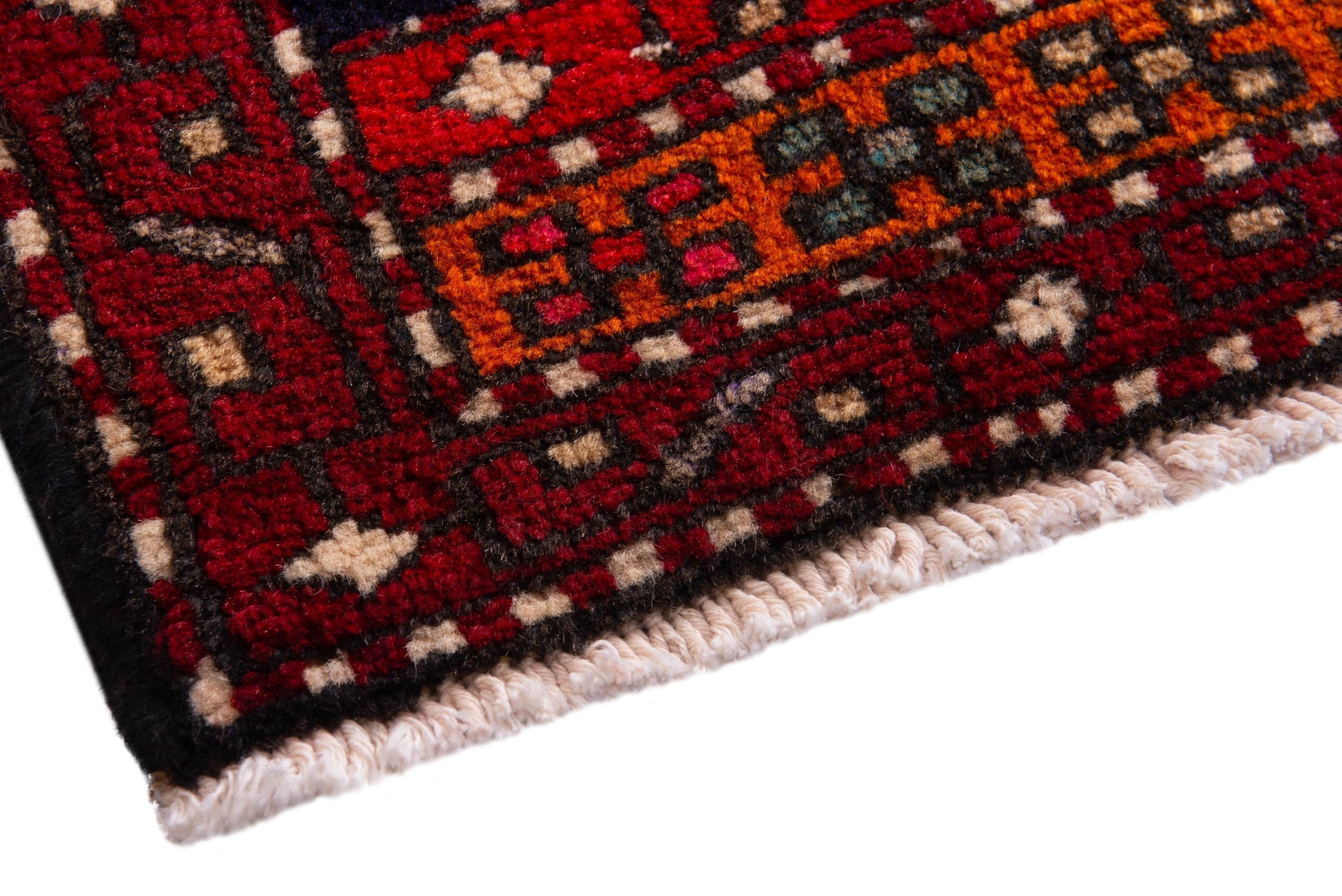 Persian Ardabil accent rug in navy and burgundy, view 5 of 7
