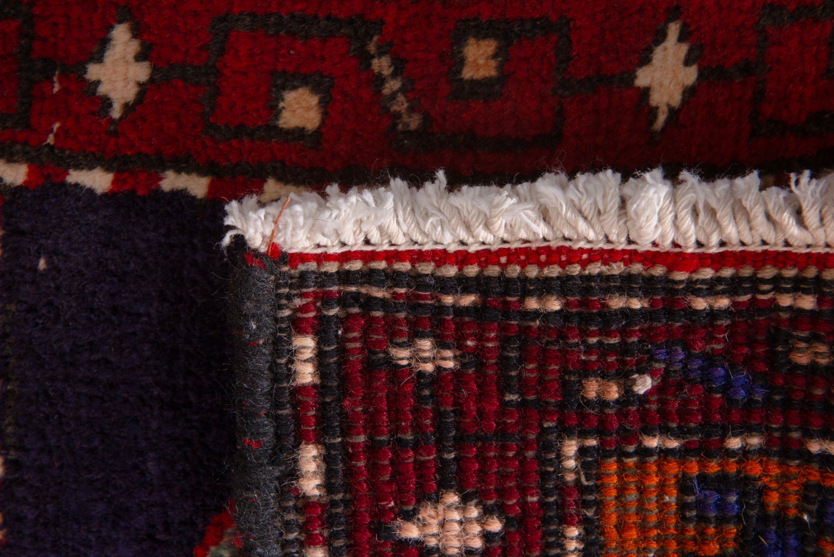 Persian Ardabil accent rug in navy and burgundy, view 7 of 7