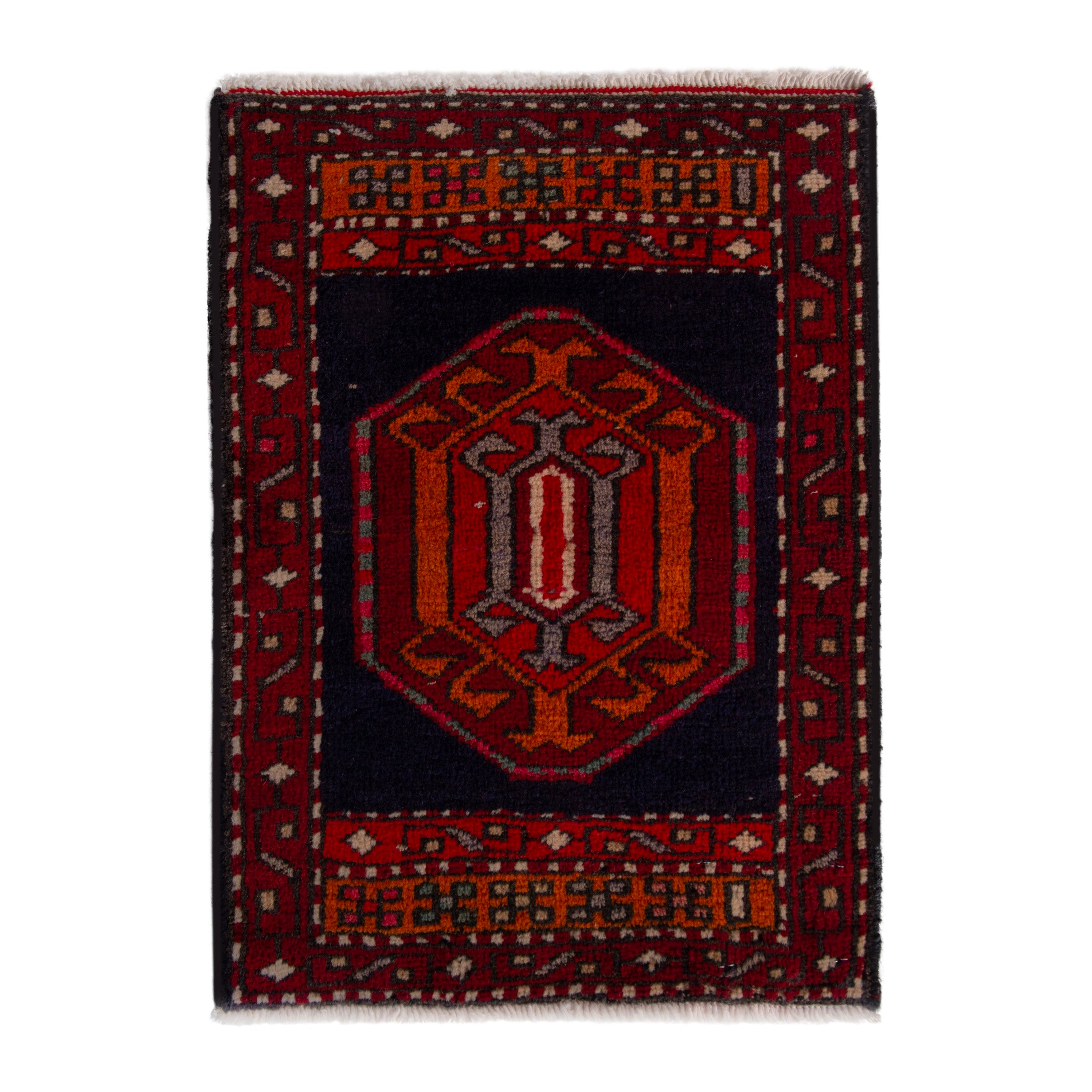 Persian Ardabil accent rug in navy and burgundy, 1'8" x 2'1"