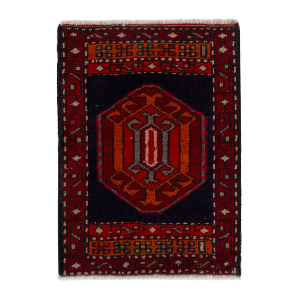 Persian Ardabil accent rug in navy and burgundy, 1'8" x 2'1"