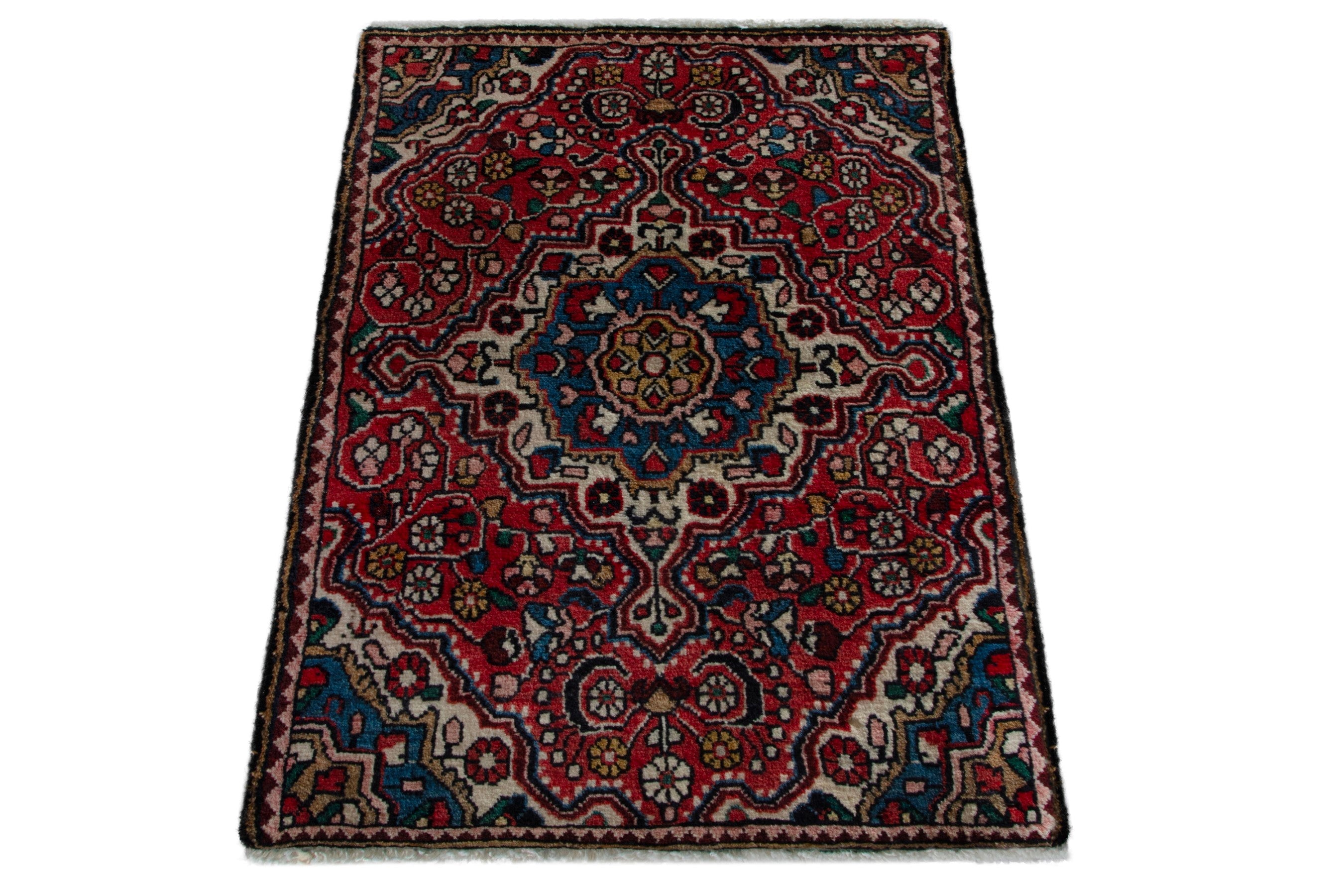 Persian Malayer accent rug in deep red and cream, view 3 of 8