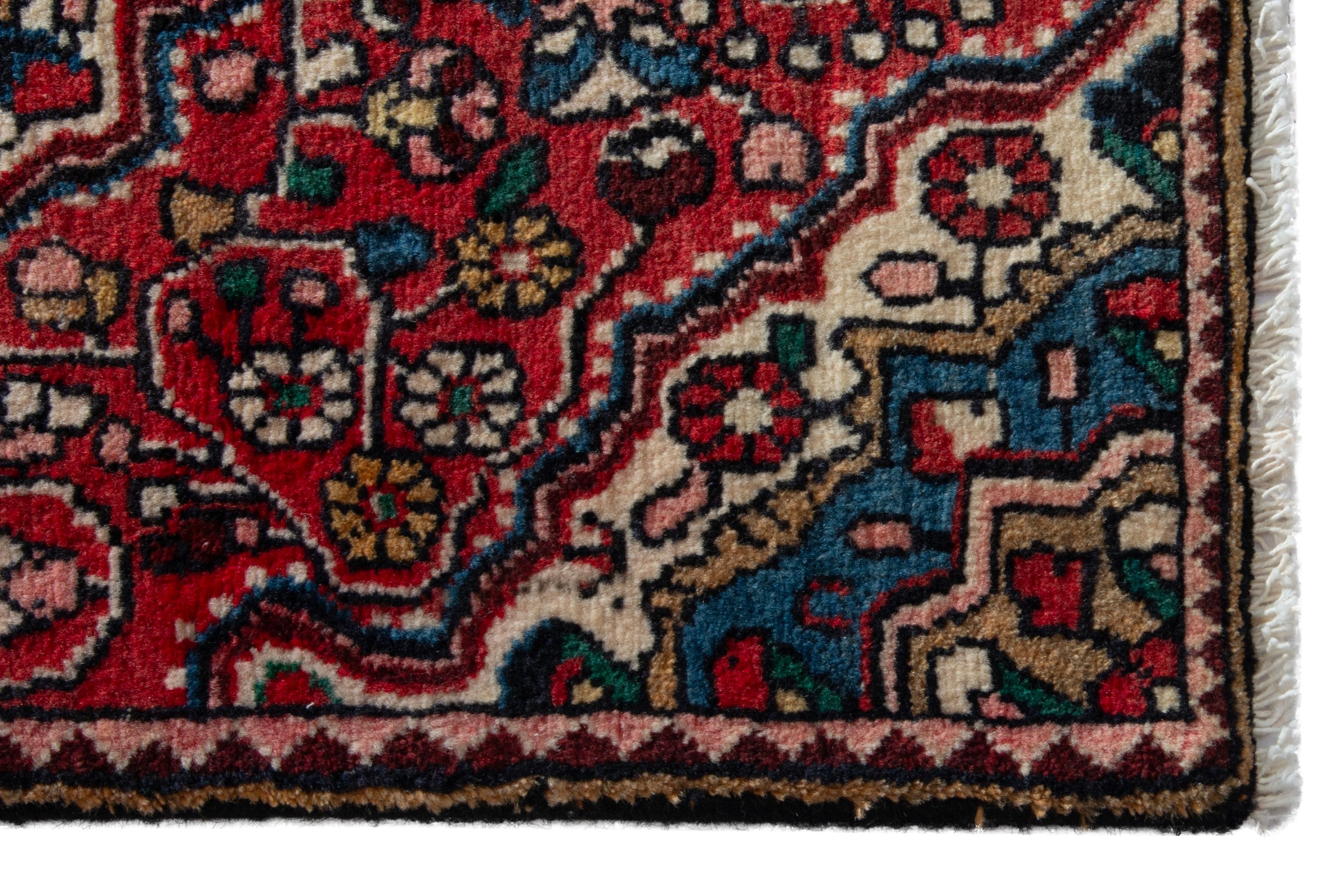 Persian Malayer accent rug in deep red and cream, view 4 of 8