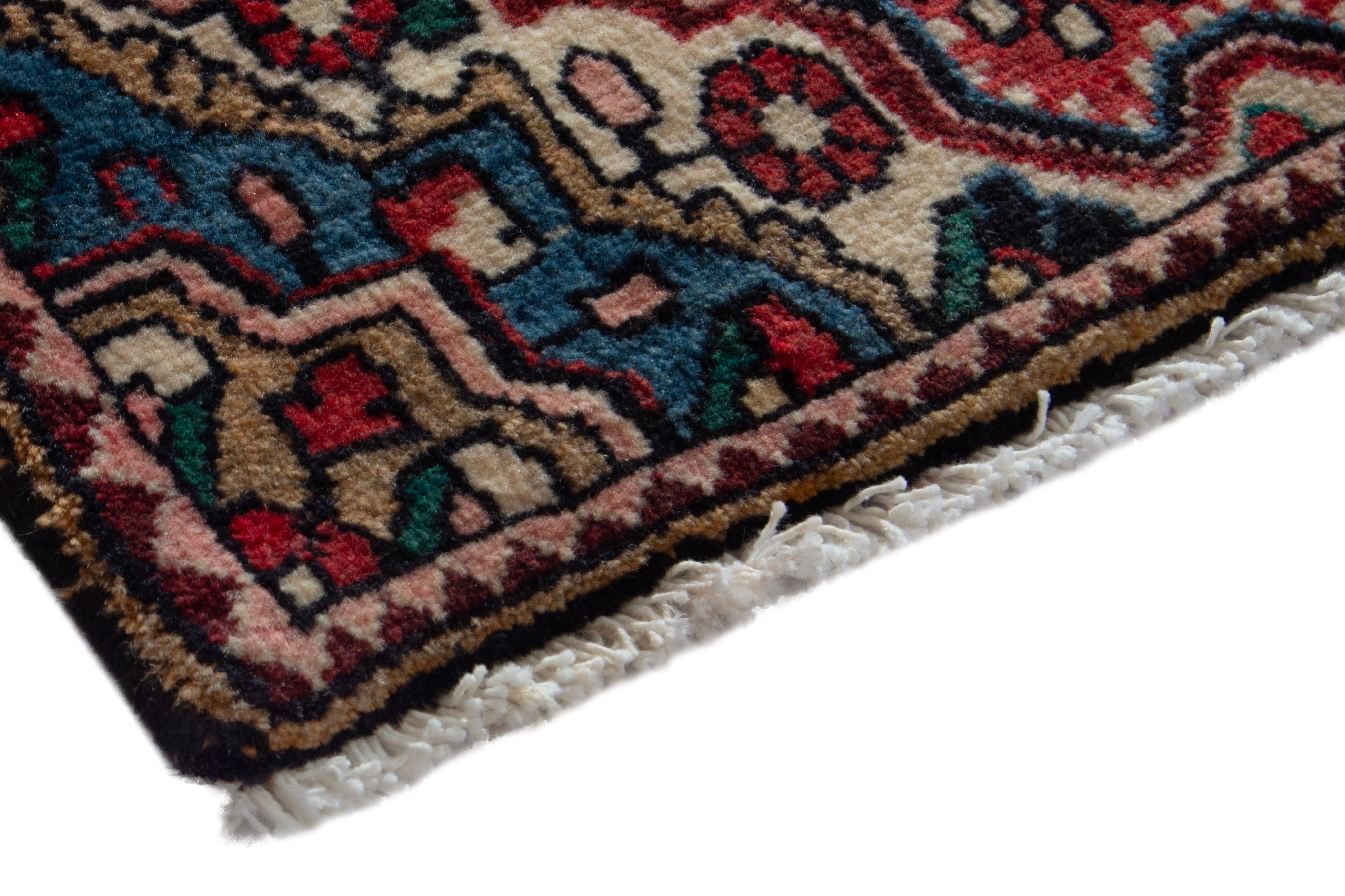 Persian Malayer accent rug in deep red and cream, view 5 of 8