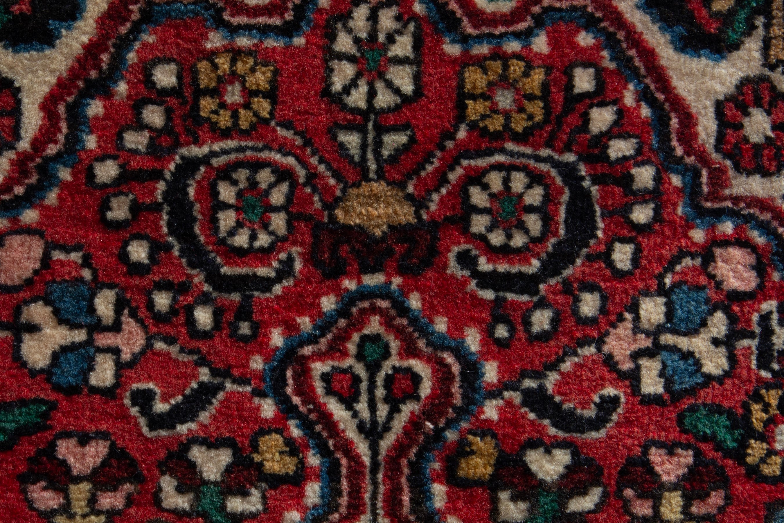 Persian Malayer accent rug in deep red and cream, view 6 of 8
