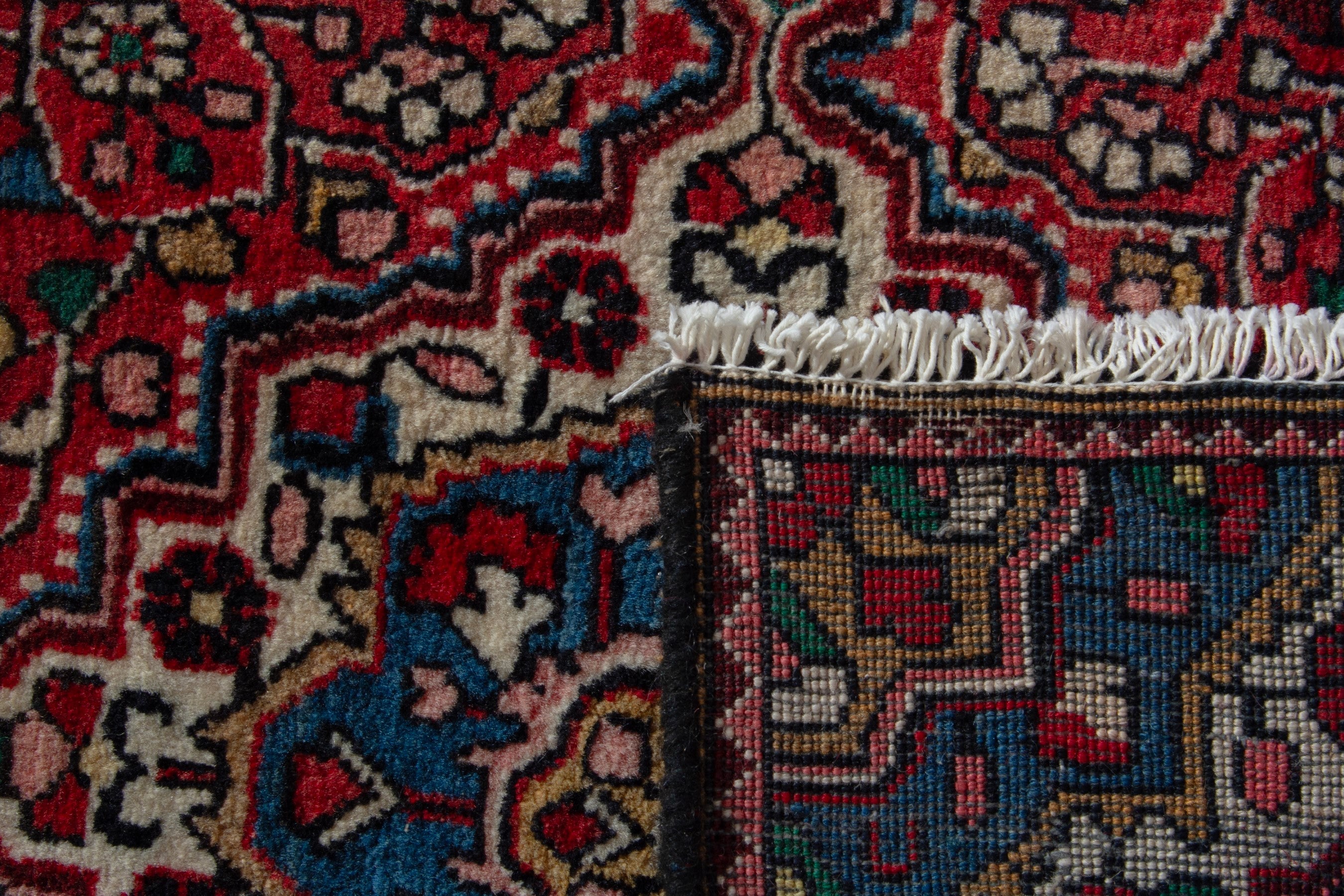 Persian Malayer accent rug in deep red and cream, view 8 of 8
