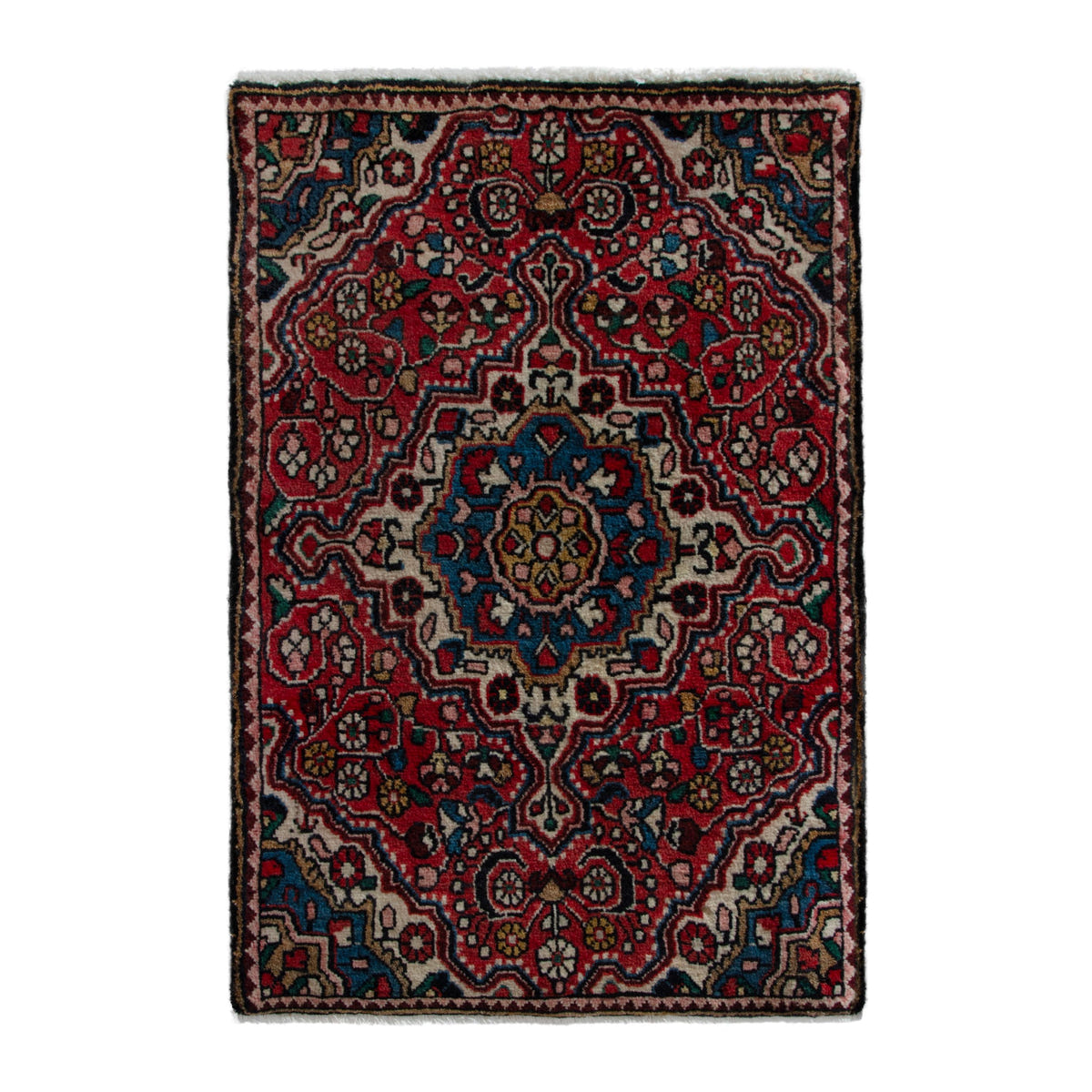 Persian Malayer accent rug in deep red and cream, 1'8" x 2'6"