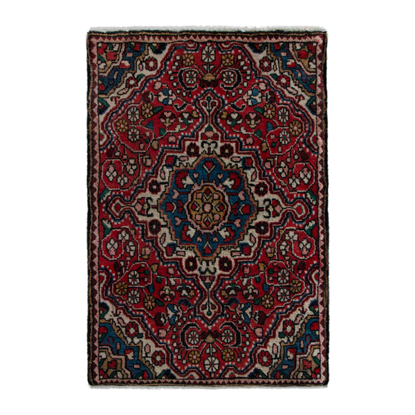 Persian Malayer accent rug in deep red and cream, 1'8" x 2'6"