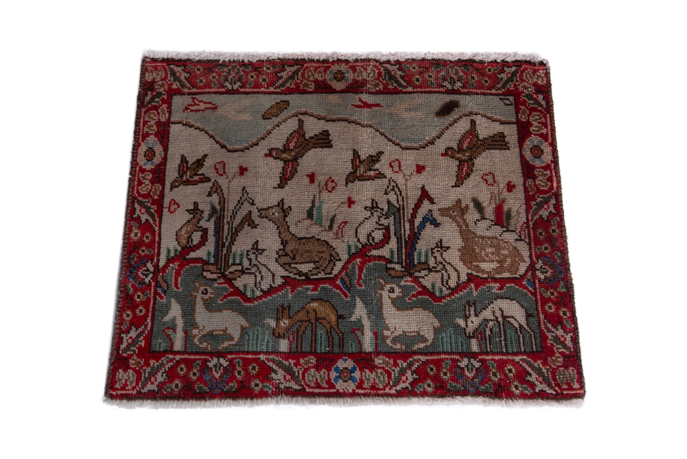 Persian Tabriz accent rug in deep red and cream, view 2 of 7