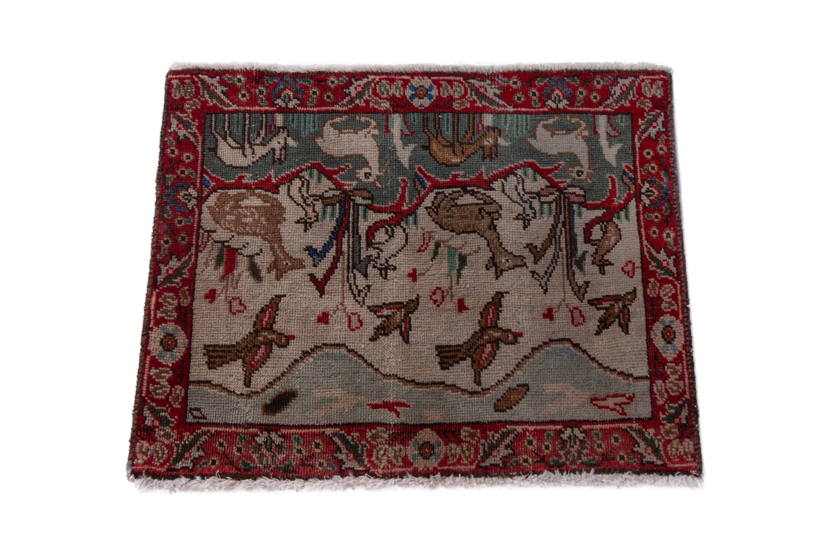 Persian Tabriz accent rug in deep red and cream, view 3 of 7