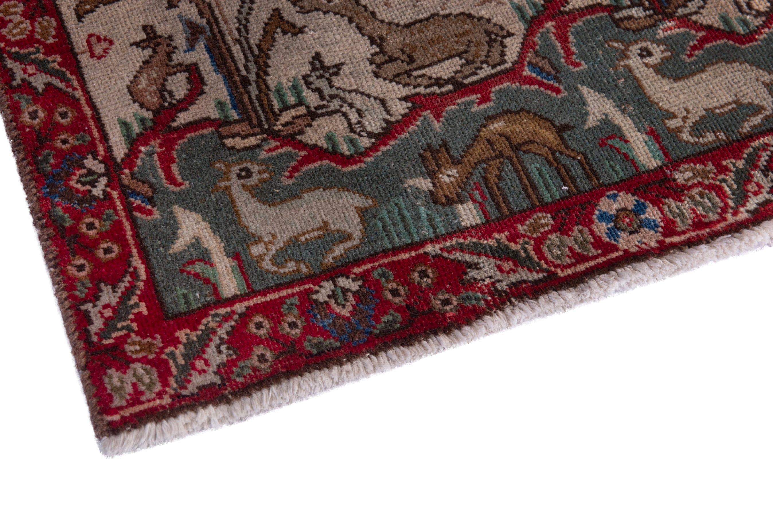 Persian Tabriz accent rug in deep red and cream, view 5 of 7