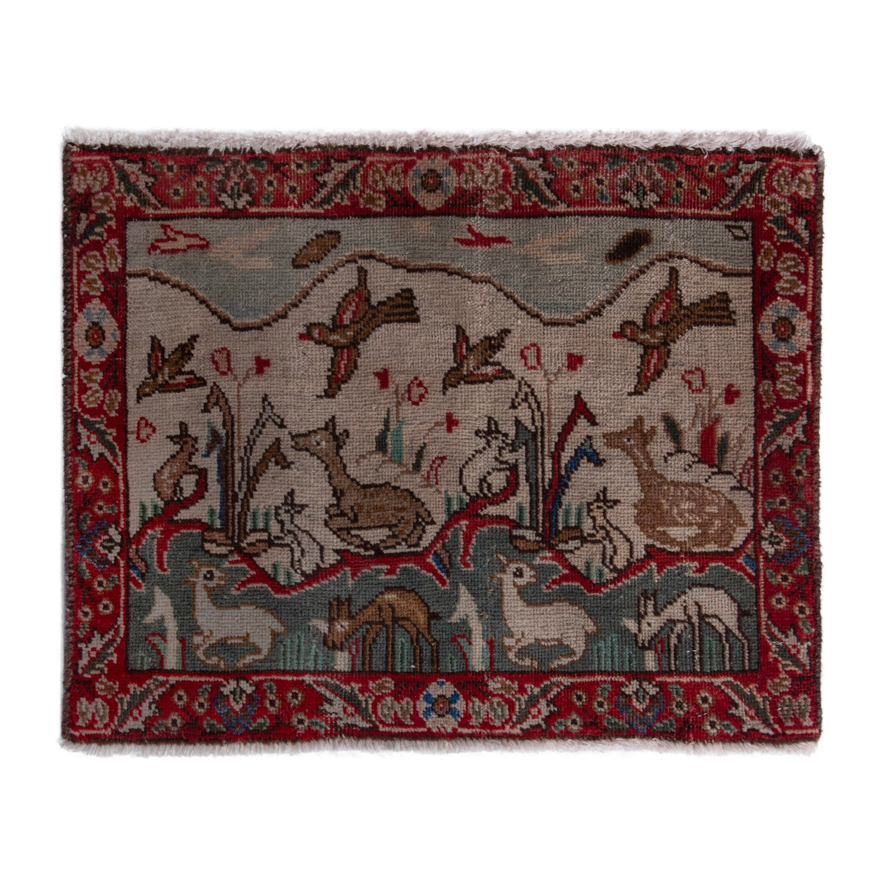 Persian Tabriz accent rug in deep red and cream, 2'7" x 2'