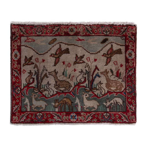 Persian Tabriz accent rug in deep red and cream, 2'7" x 2'