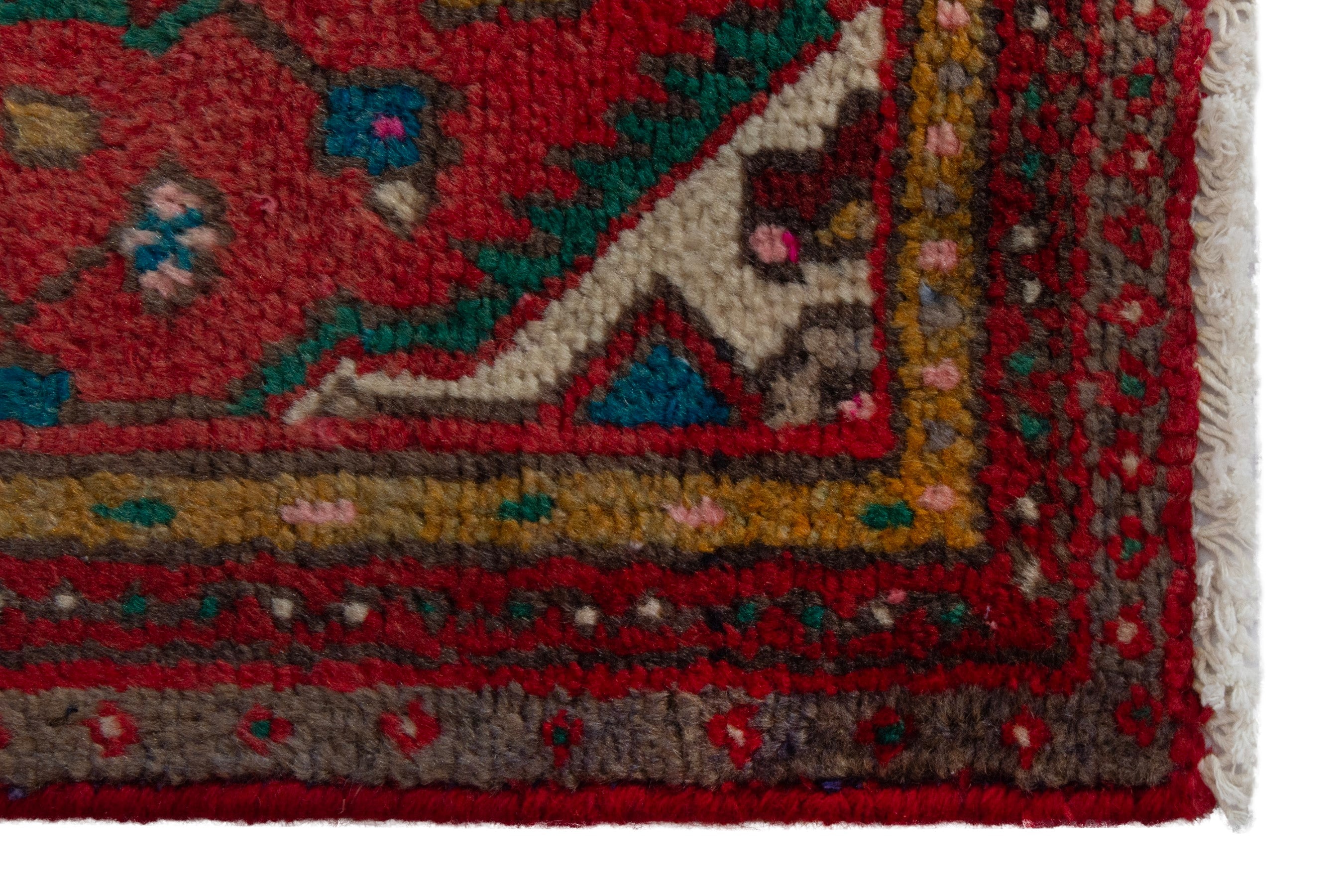 Persian Hamedan accent rug in deep red and cream, view 4 of 8