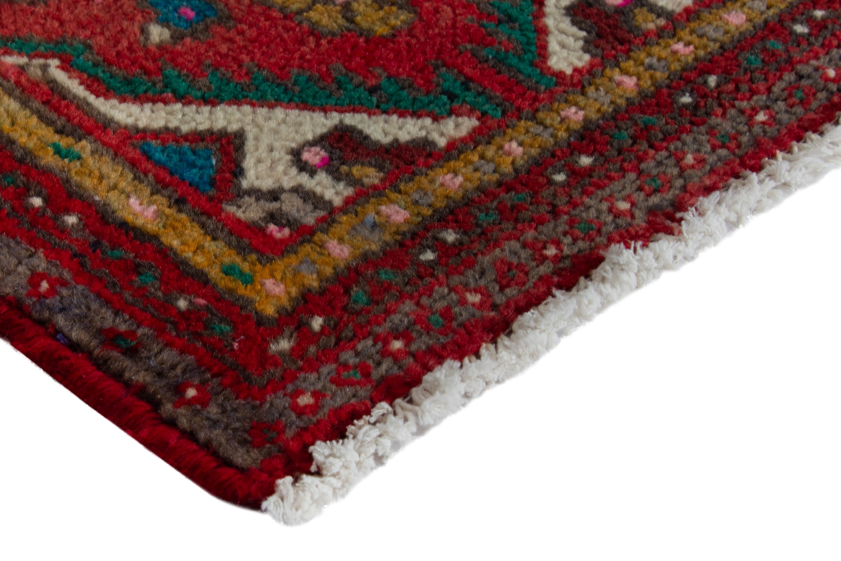 Persian Hamedan accent rug in deep red and cream, view 5 of 8