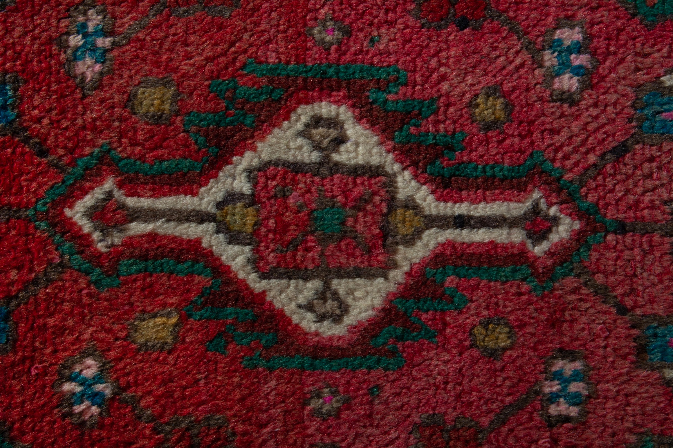 Persian Hamedan accent rug in deep red and cream, view 6 of 8