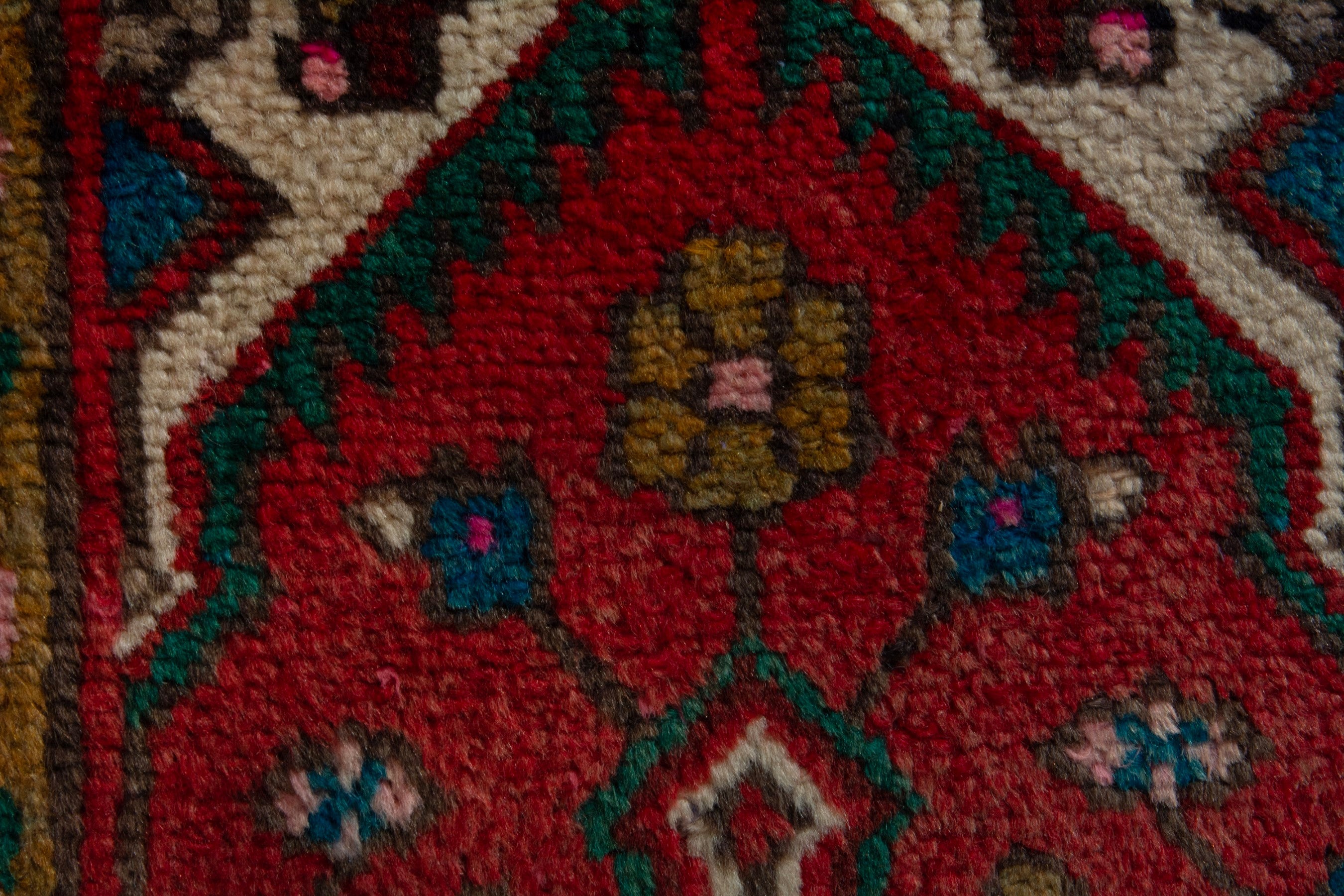 Persian Hamedan accent rug in deep red and cream, view 7 of 8