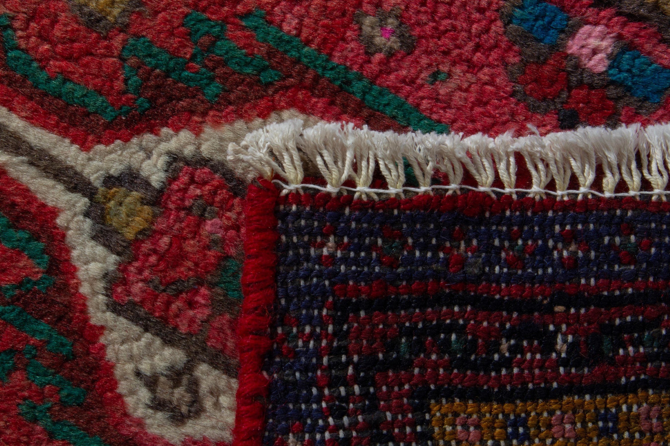 Persian Hamedan accent rug in deep red and cream, view 8 of 8