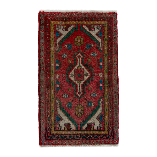 Persian Hamedan accent rug in deep red and cream, 1'6" x 2'7"