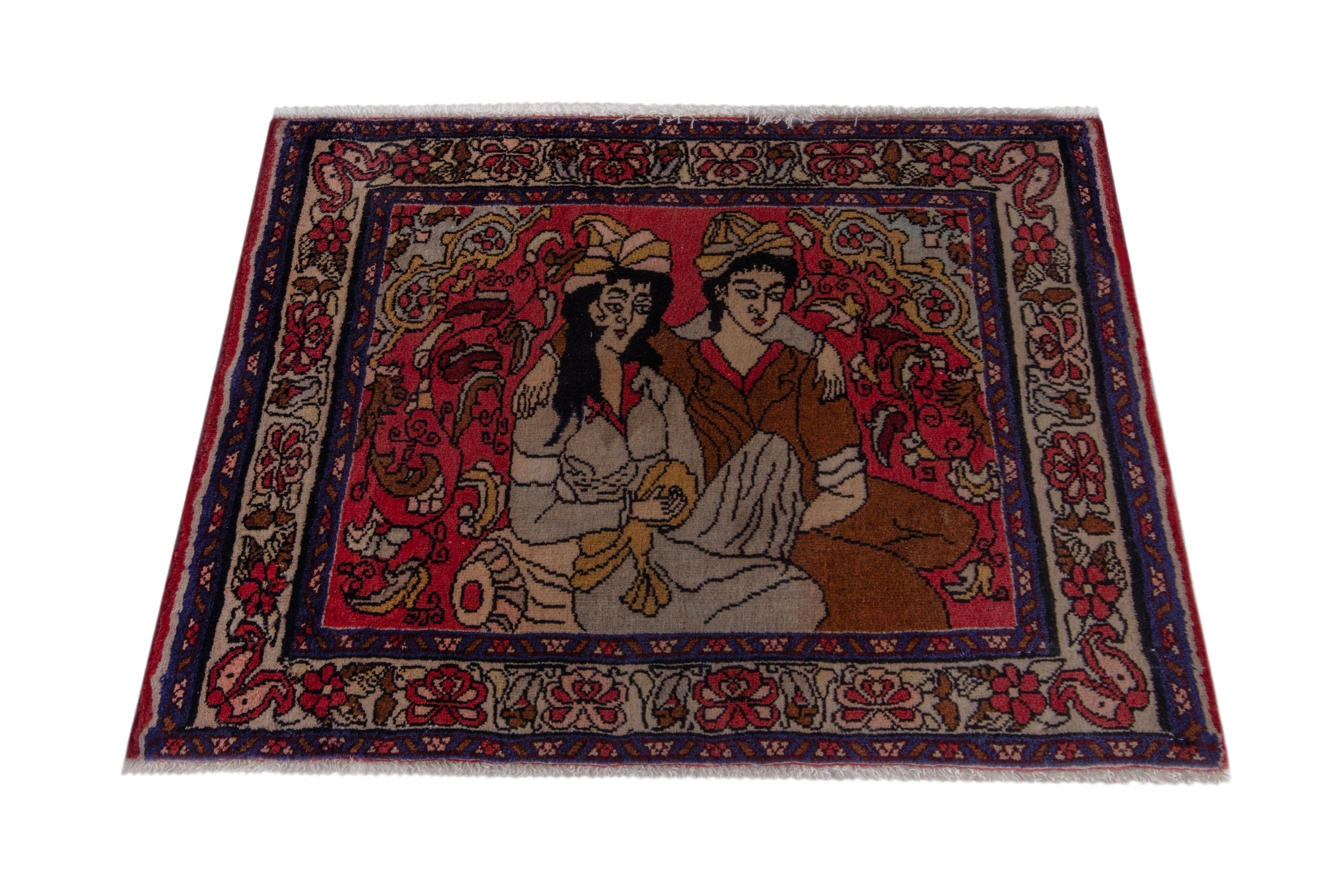 Persian Bijar accent rug in burgundy and muted pink, view 2 of 7