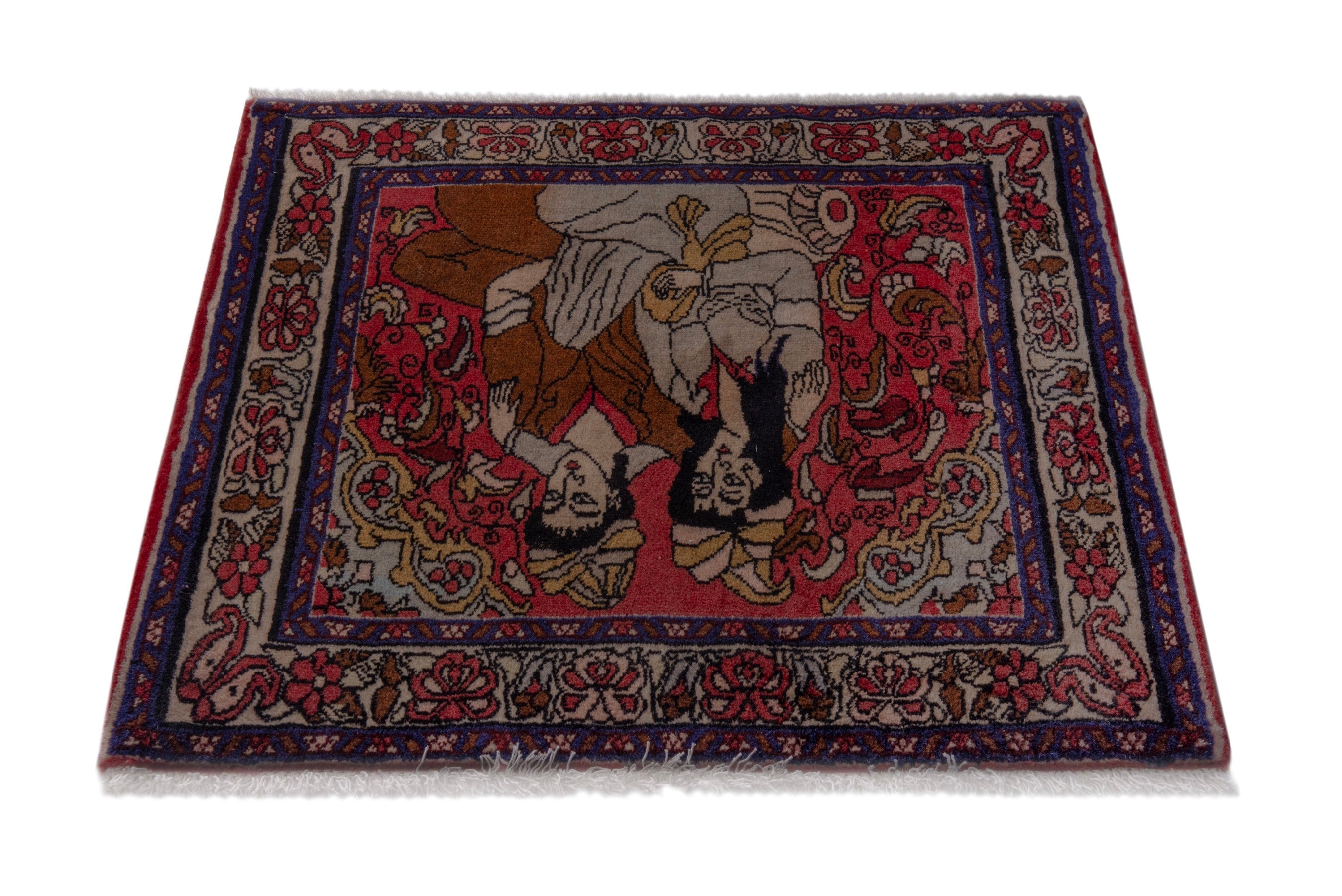 Persian Bijar accent rug in burgundy and muted pink, view 3 of 7