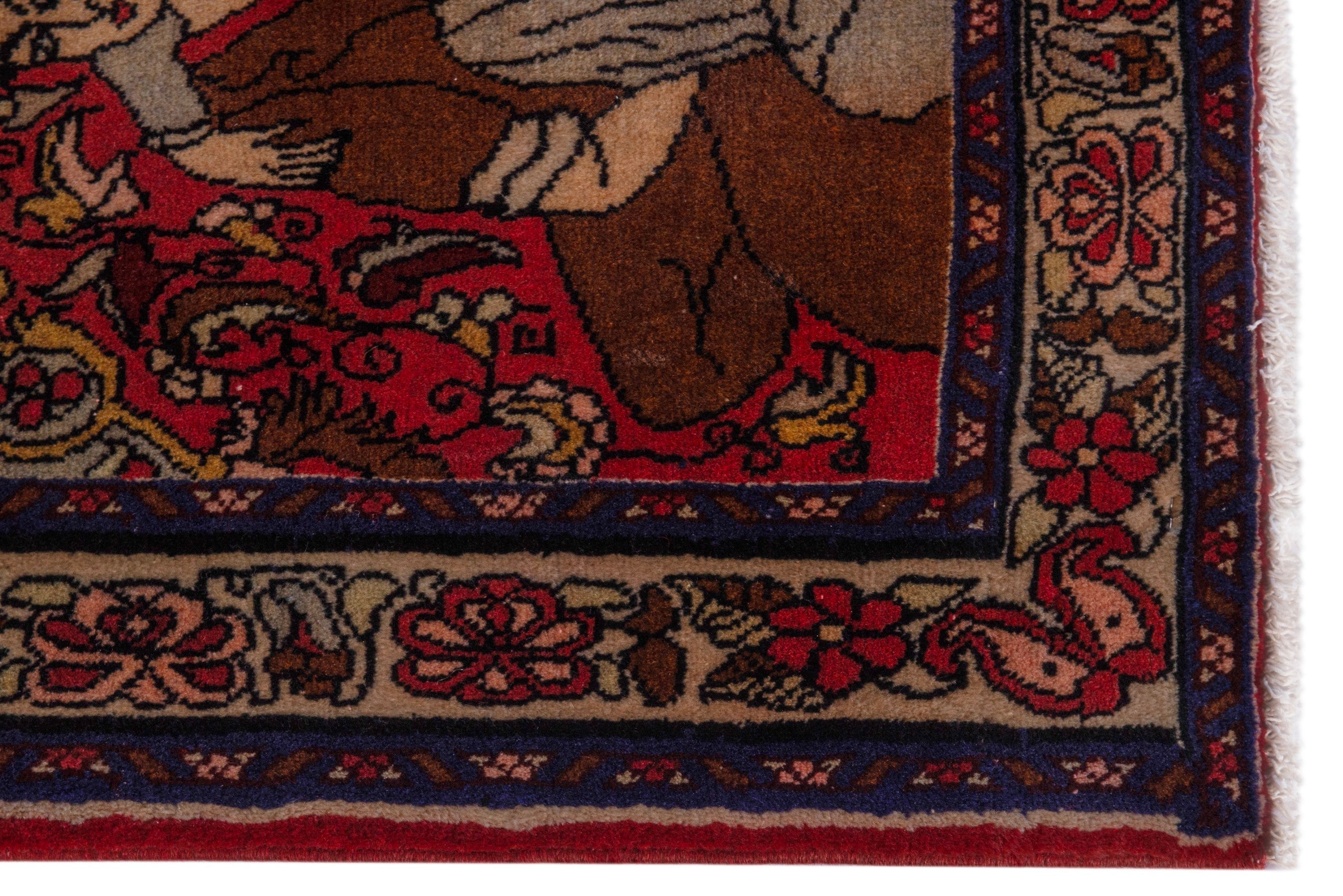 Persian Bijar accent rug in burgundy and muted pink, view 4 of 7