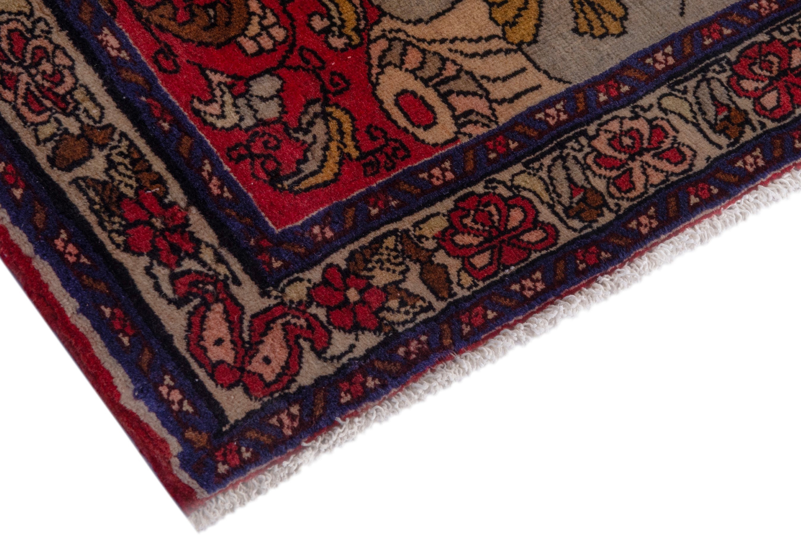 Persian Bijar accent rug in burgundy and muted pink, view 5 of 7