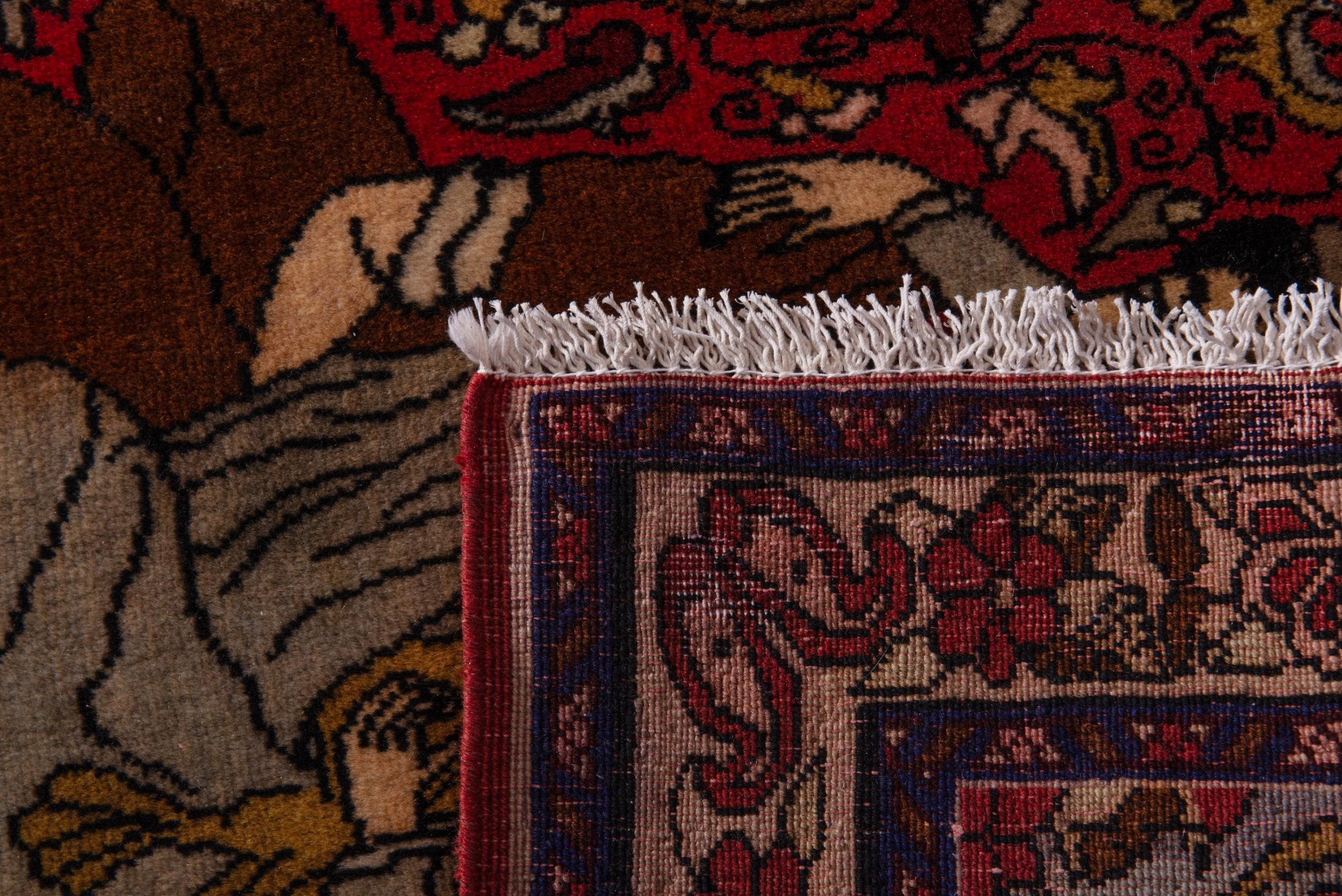 Persian Bijar accent rug in burgundy and muted pink, view 7 of 7