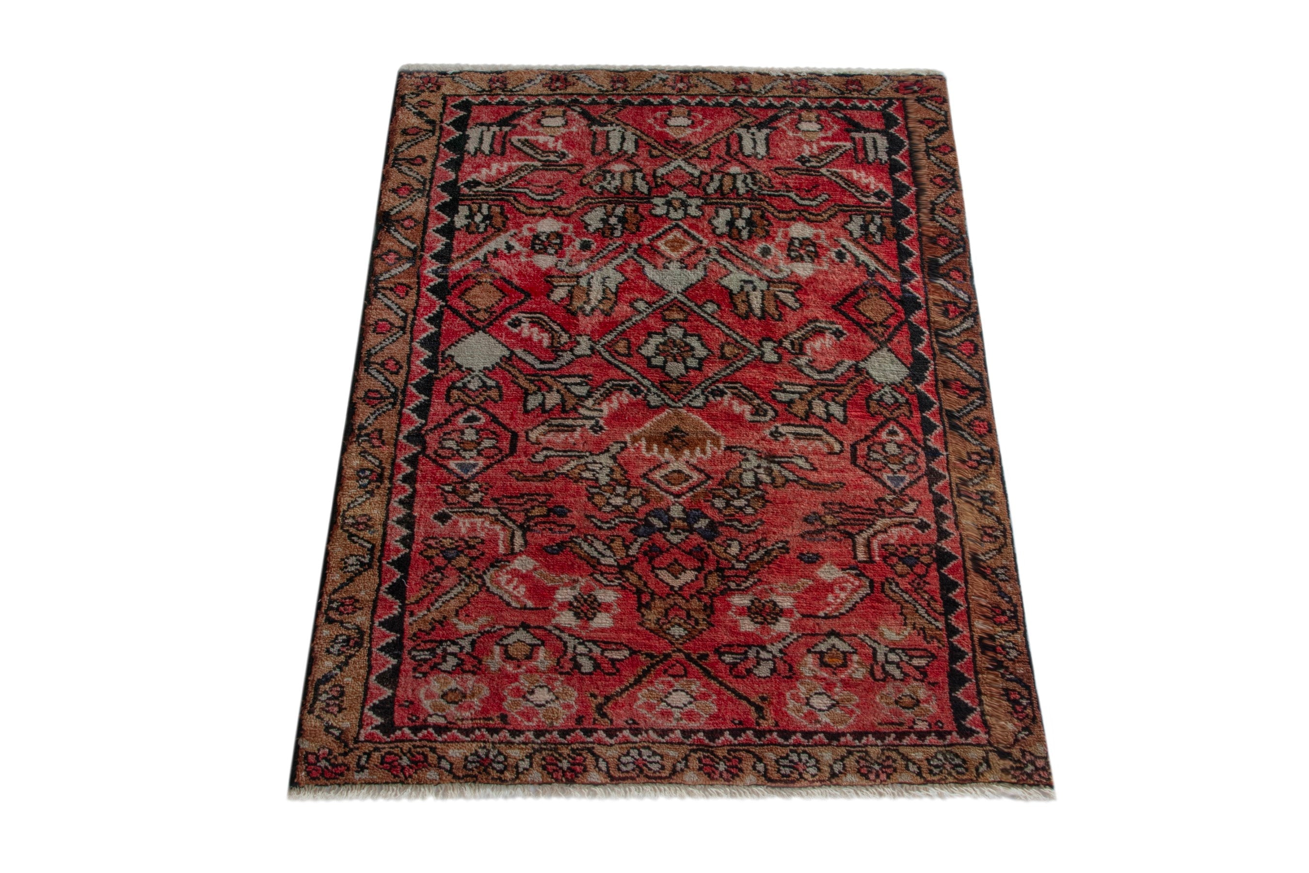 Persian Lilihan accent rug in deep red and terracotta, view 2 of 8