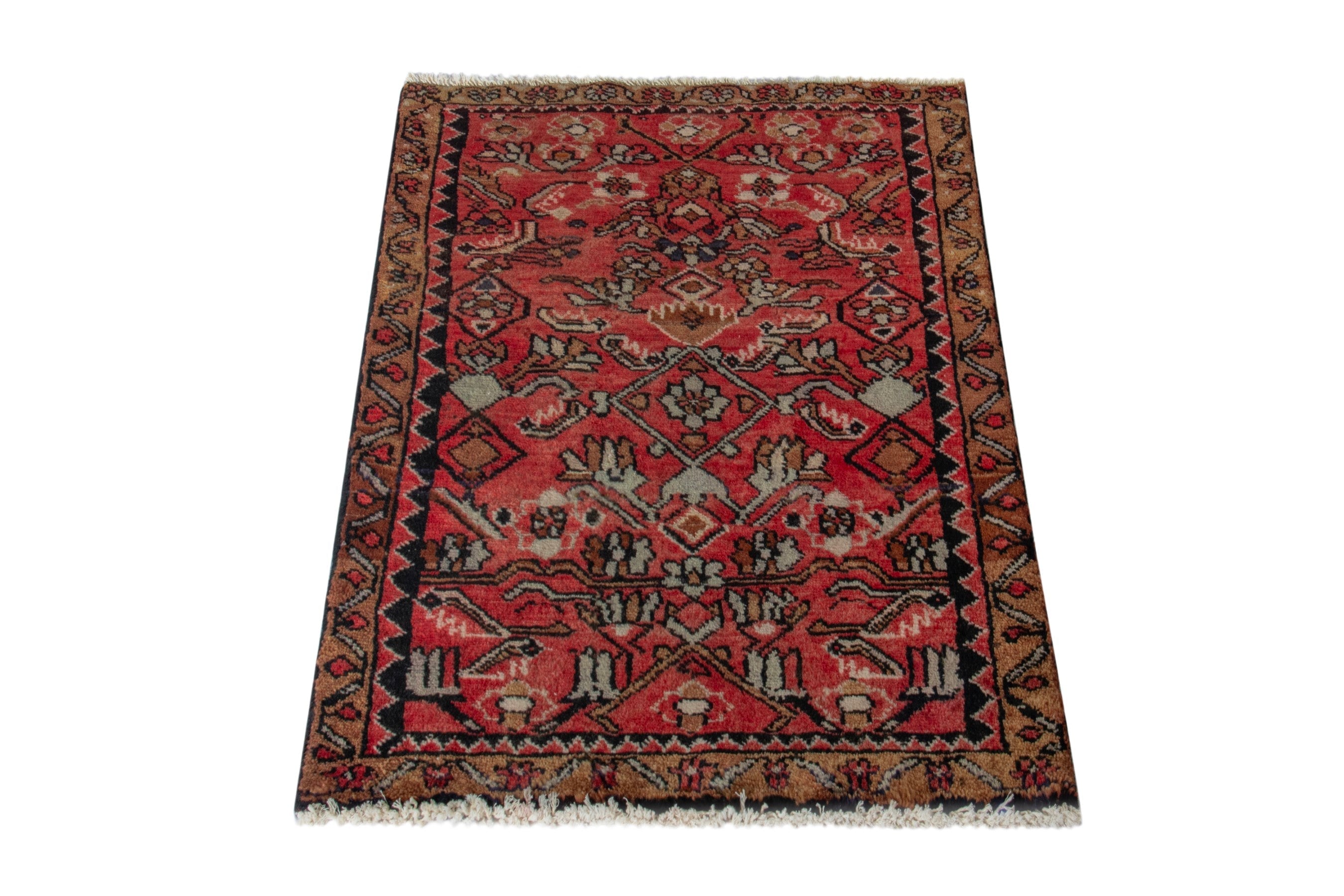 Persian Lilihan accent rug in deep red and terracotta, view 3 of 8