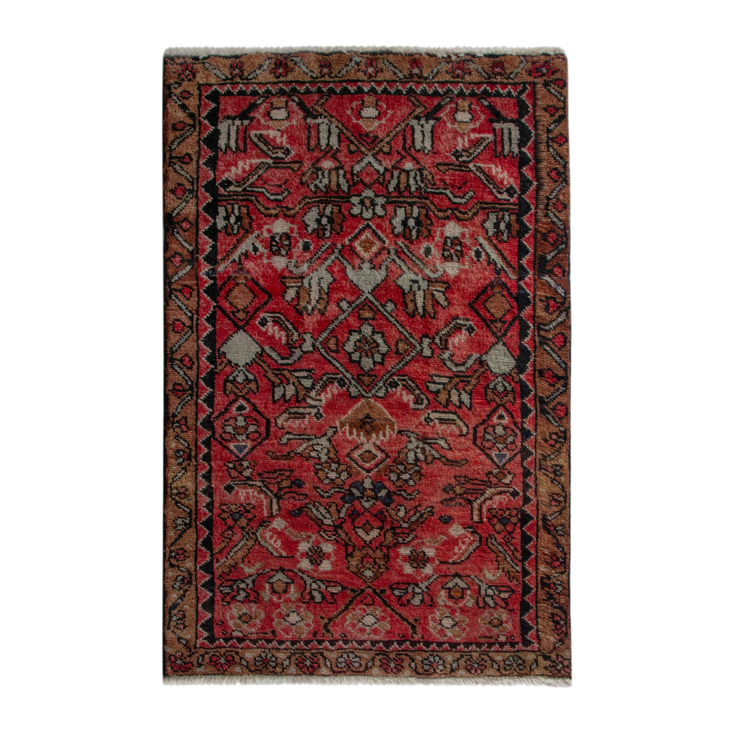 Persian Lilihan accent rug in deep red and terracotta, 2'4" x 3'6"