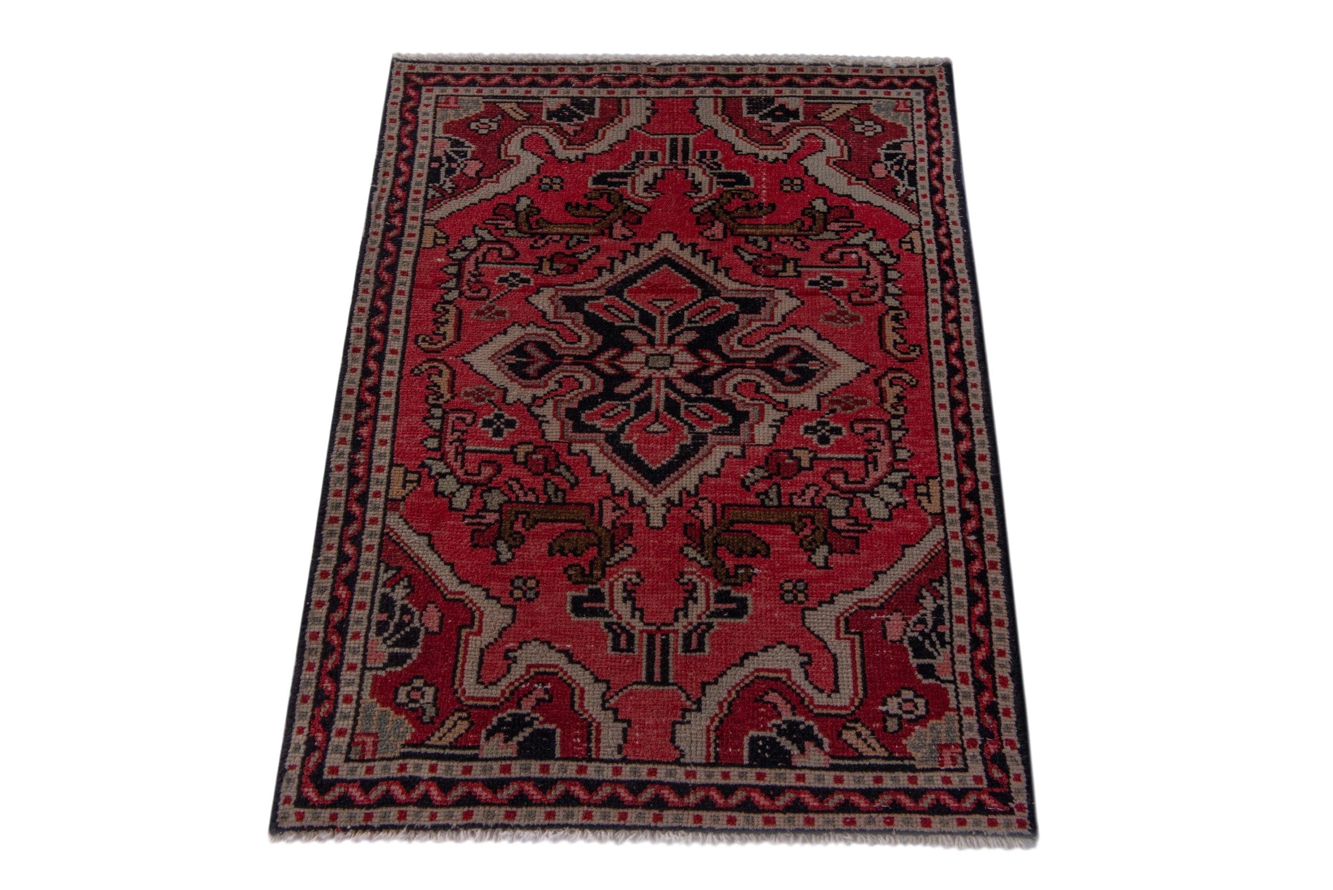 Persian Hamedan accent rug in deep red and burgundy, view 2 of 7