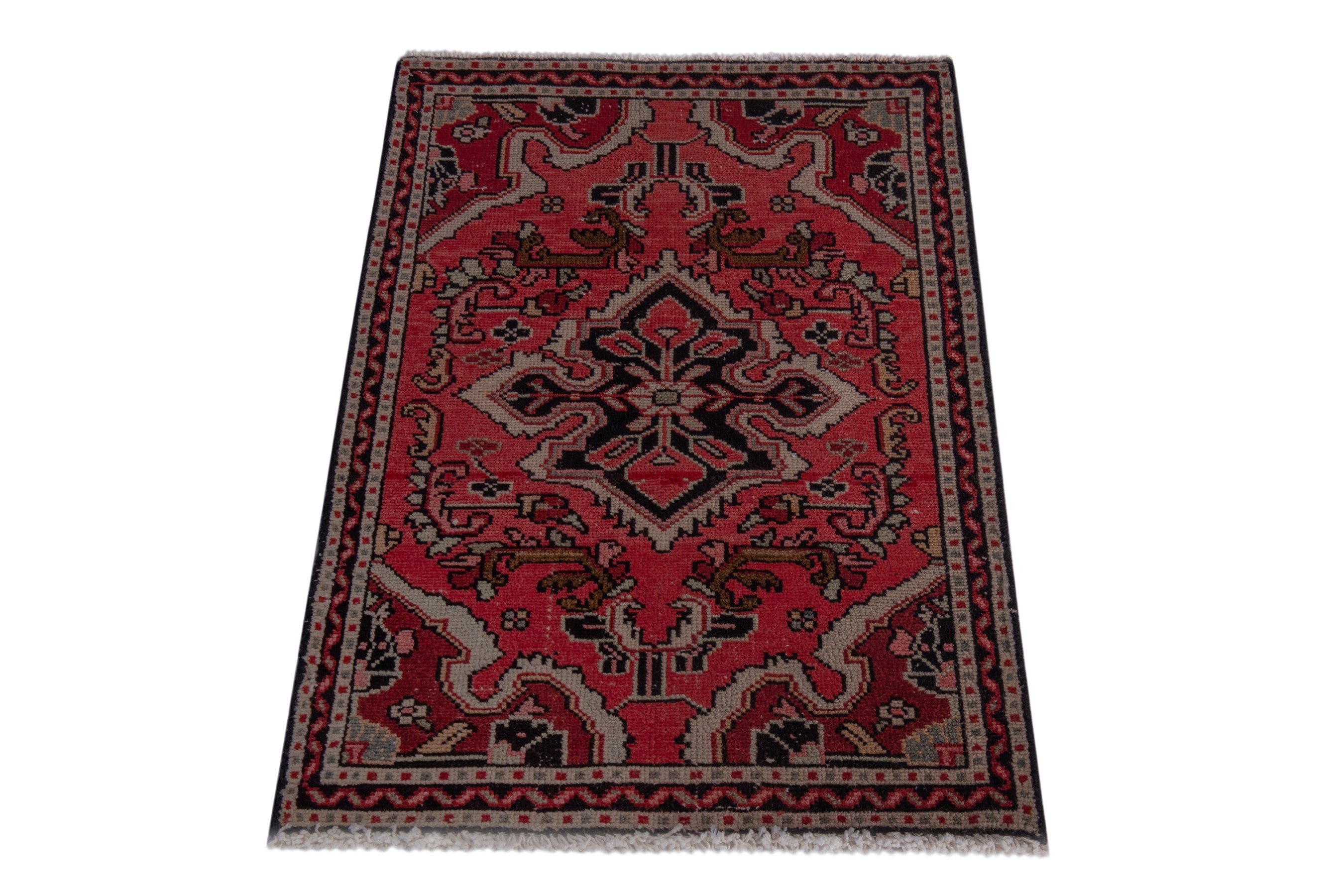 Persian Hamedan accent rug in deep red and burgundy, view 3 of 7