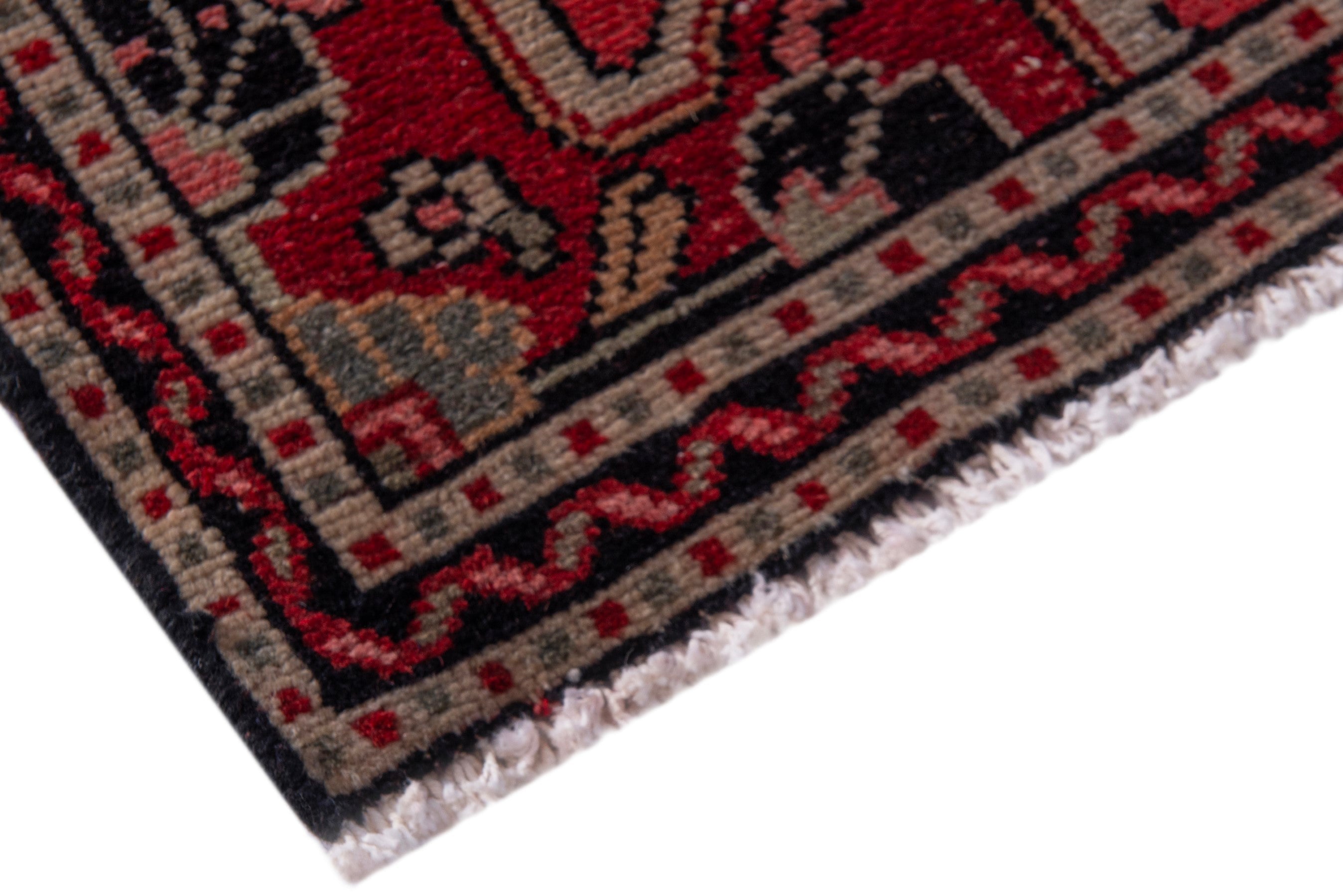 Persian Hamedan accent rug in deep red and burgundy, view 5 of 7
