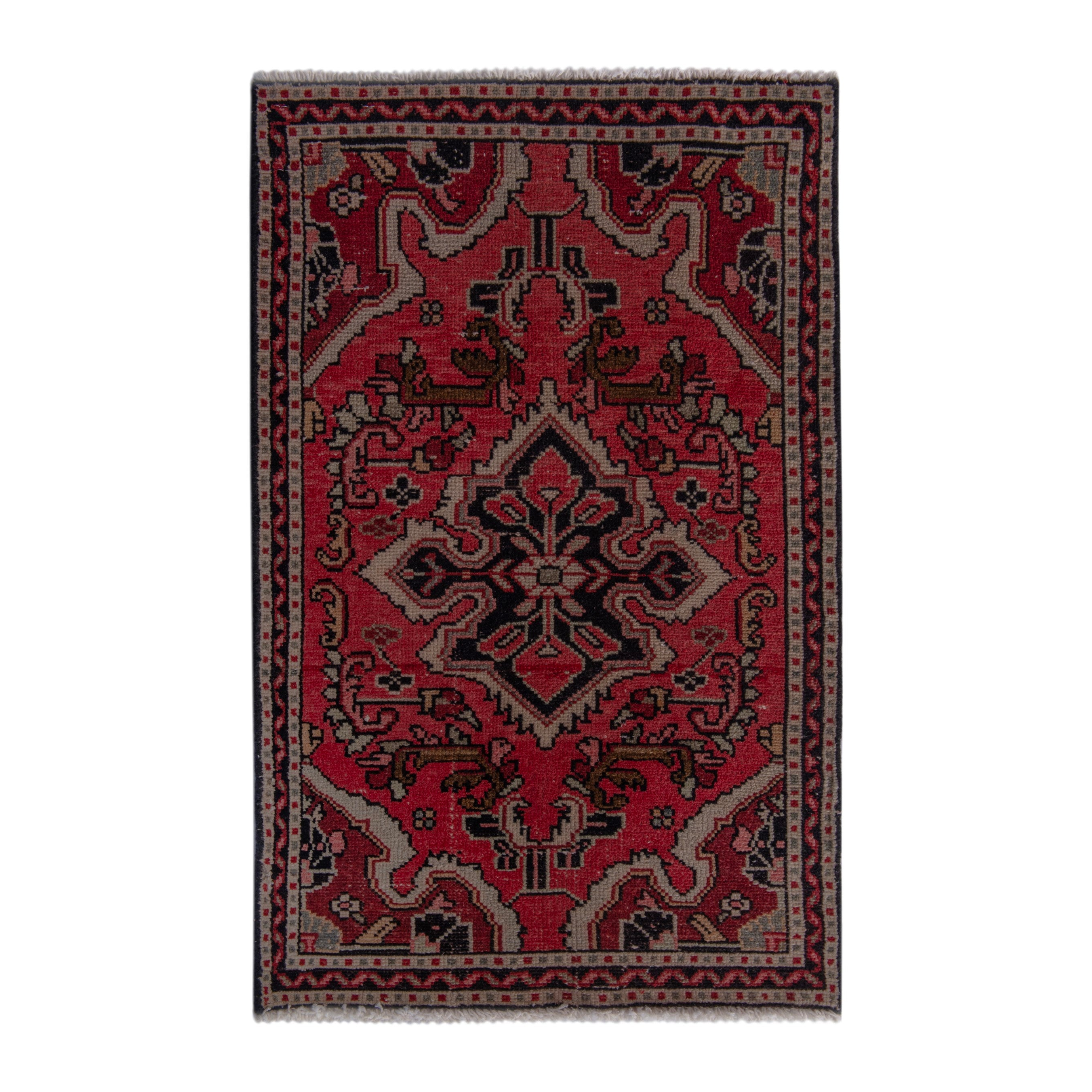 Persian Hamedan accent rug in deep red and burgundy, 2' x 3'4"
