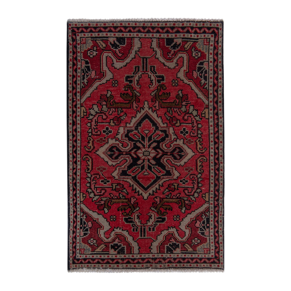 Persian Hamedan accent rug in deep red and burgundy, 2' x 3'4"