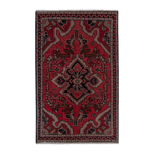 Persian Hamedan accent rug in deep red and burgundy, 2' x 3'4"