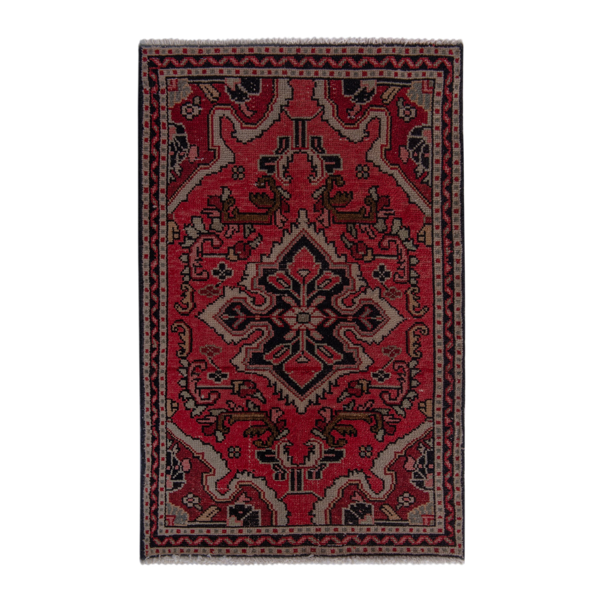 Persian Hamedan accent rug in deep red and burgundy, 2' x 3'4"