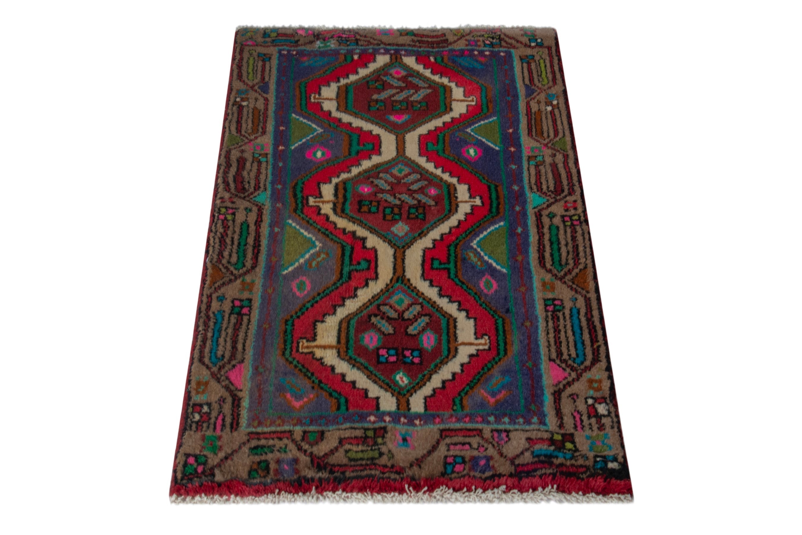 Persian Songhor accent rug in dark blue and deep red, view 3 of 8
