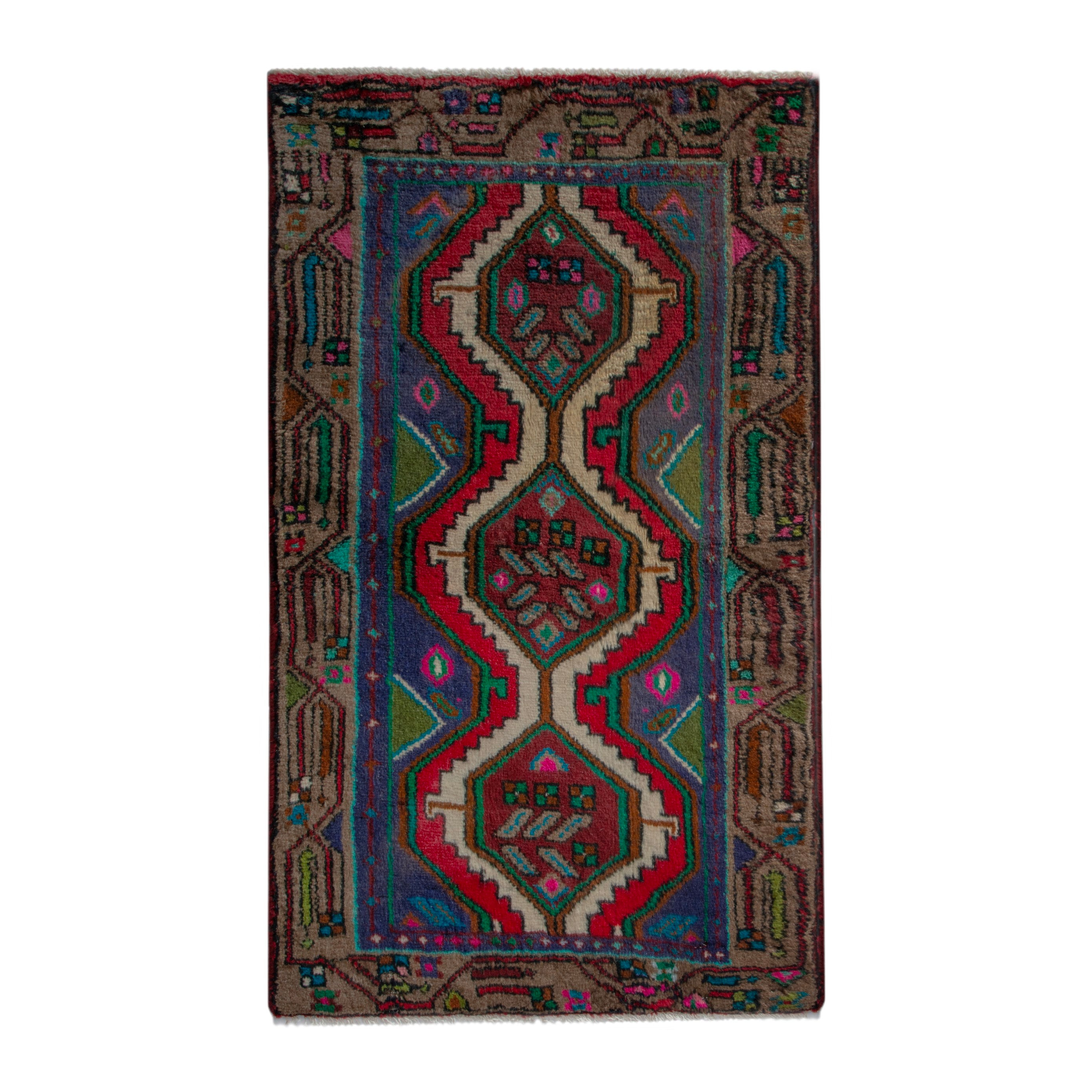 Persian Songhor accent rug in dark blue and deep red, 2' x 3'6"