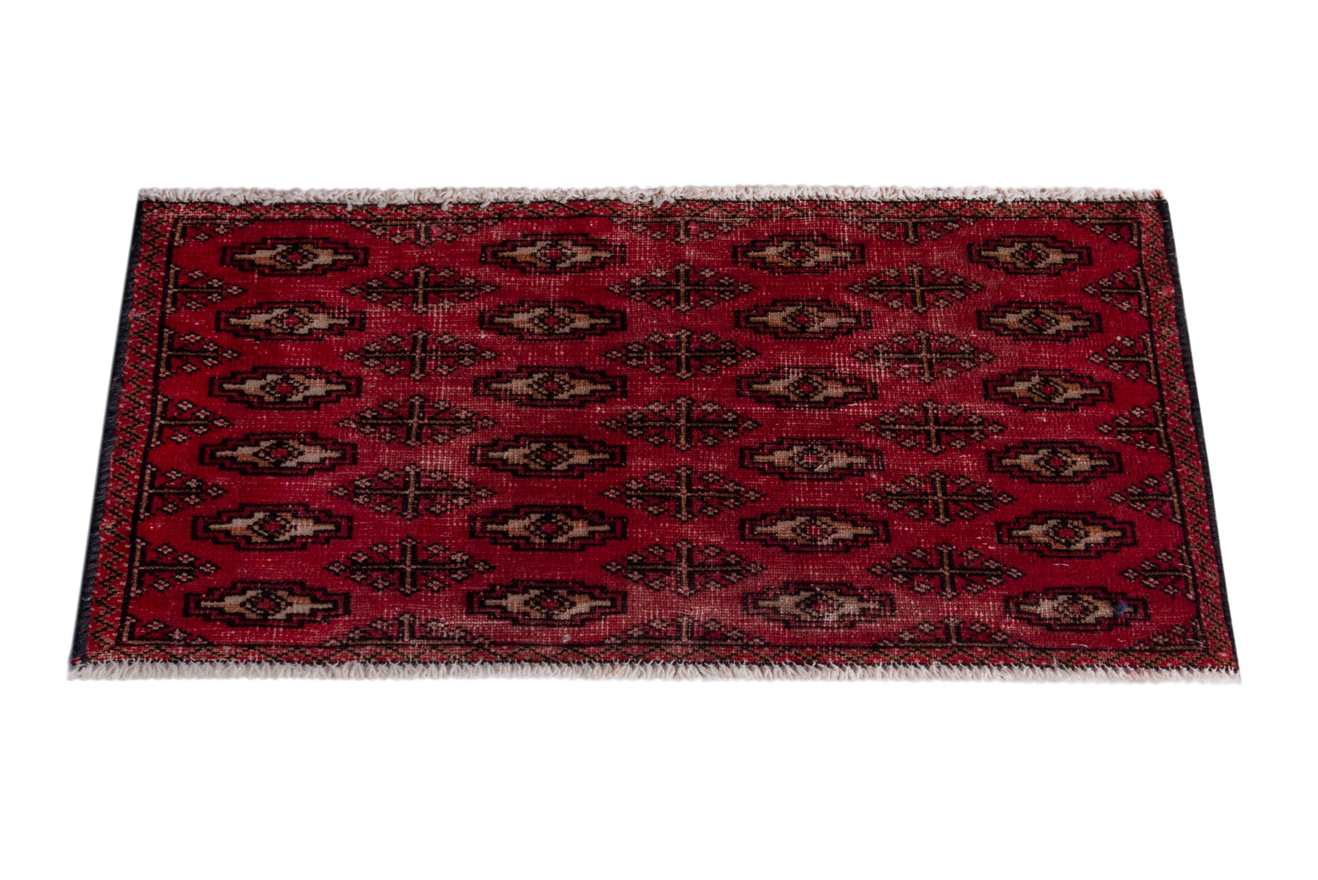 Persian Torkaman accent rug in deep red and dark brown, view 2 of 7